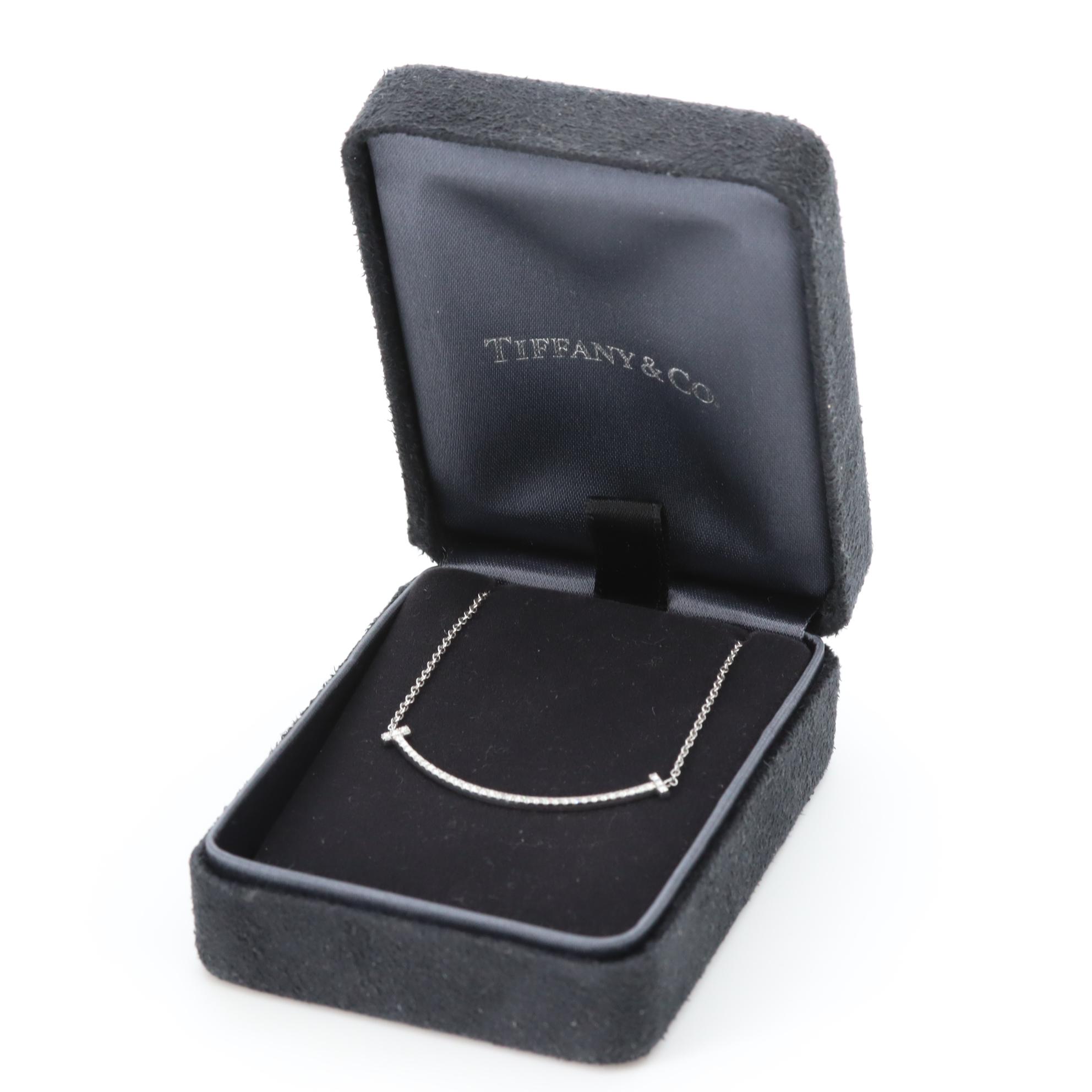 Tiffany & Co. "T Smile" 18K White Gold Diamond Necklace