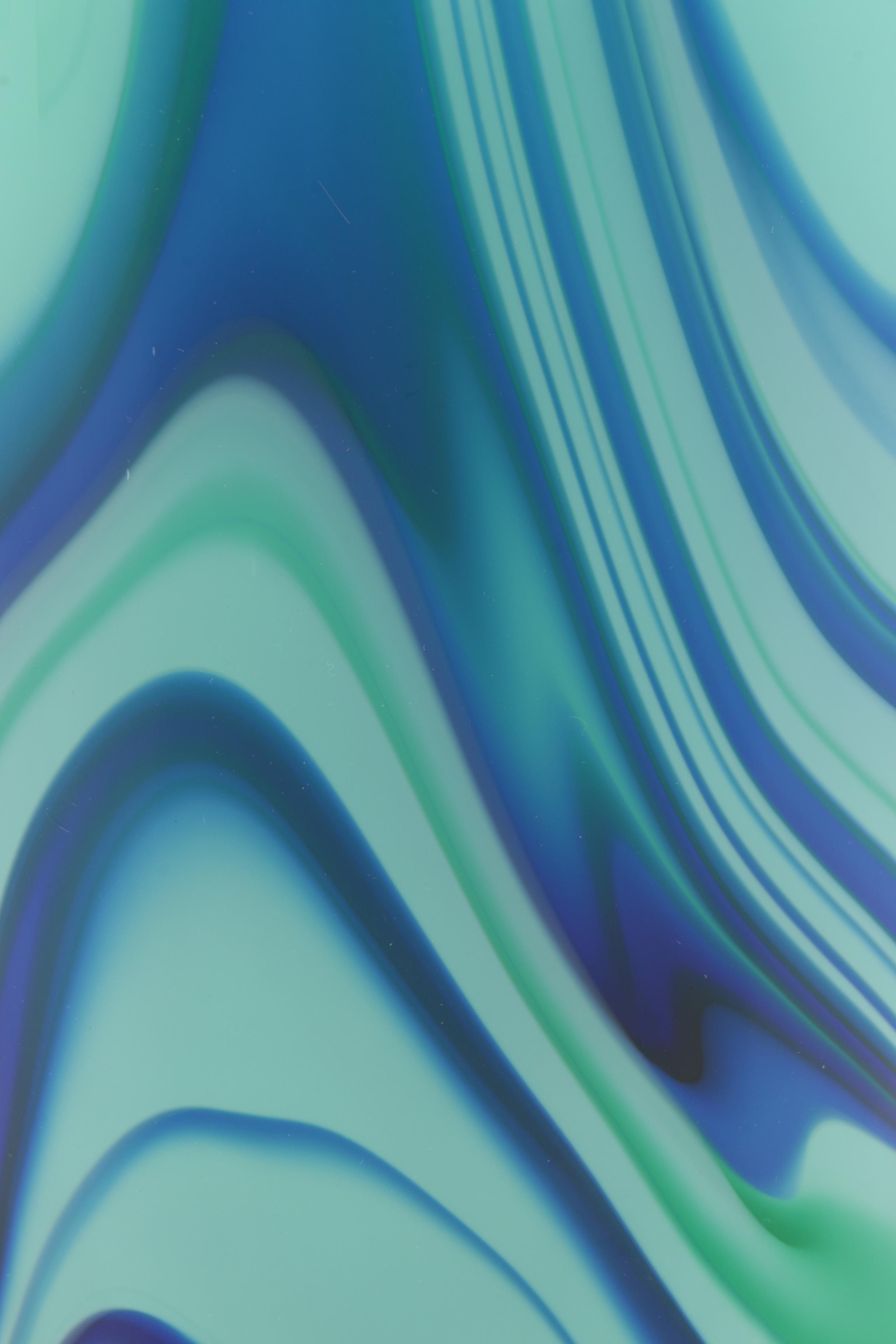 Carlo Moretti for Tiffany & Co. Swirled Blue and Aquamarine Cased Glass Vase