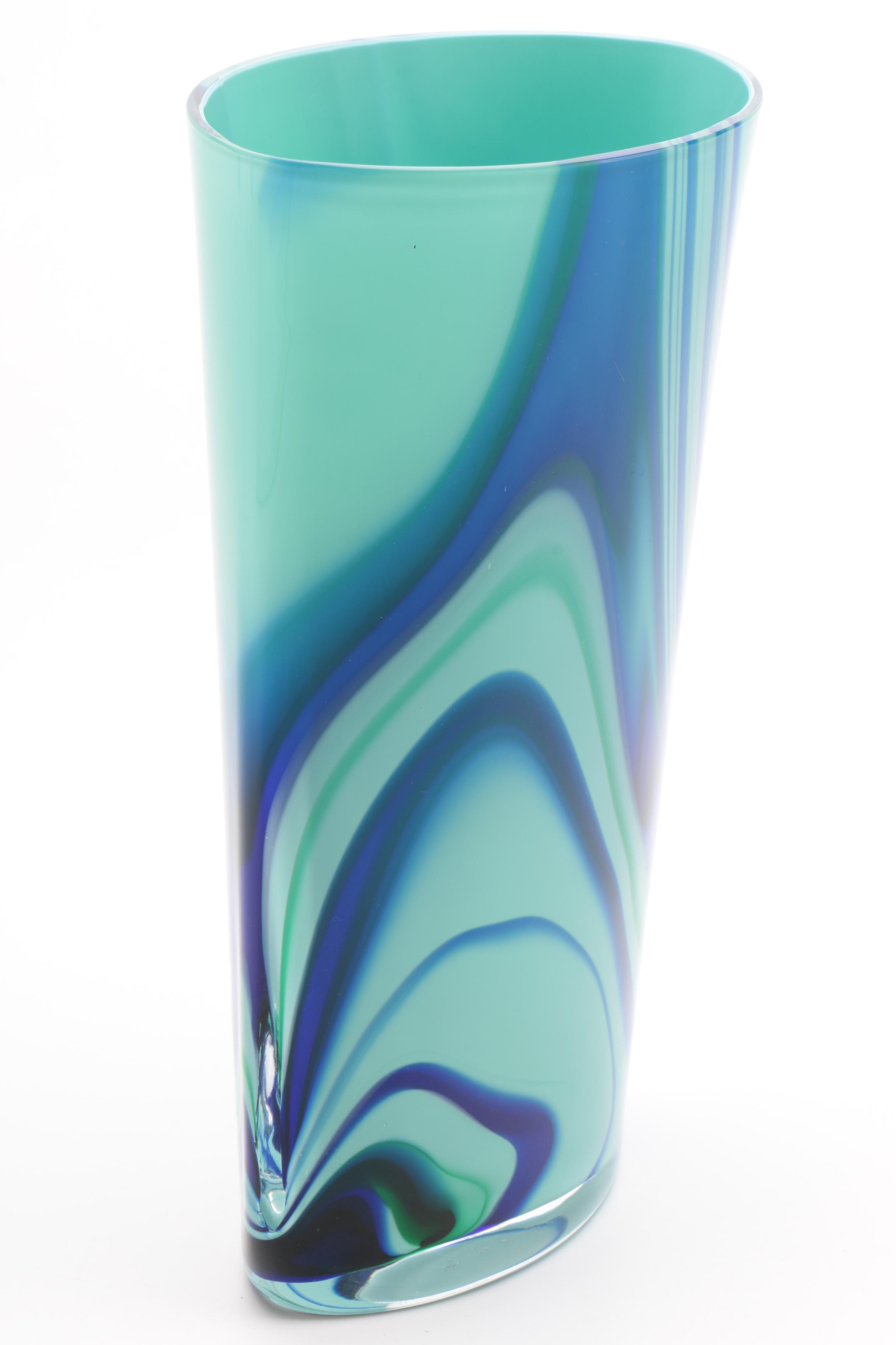 Carlo Moretti for Tiffany & Co. Swirled Blue and Aquamarine Cased Glass Vase