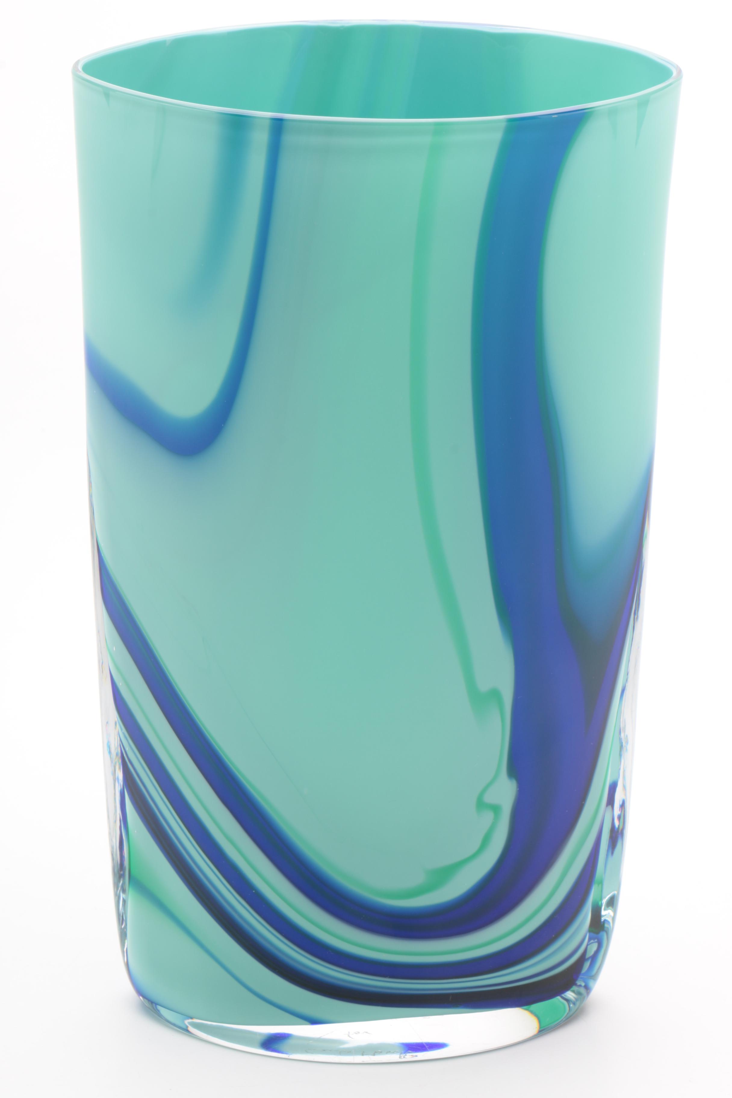 Carlo Moretti for Tiffany & Co. Swirled Blue and Aquamarine Cased Glass Vase