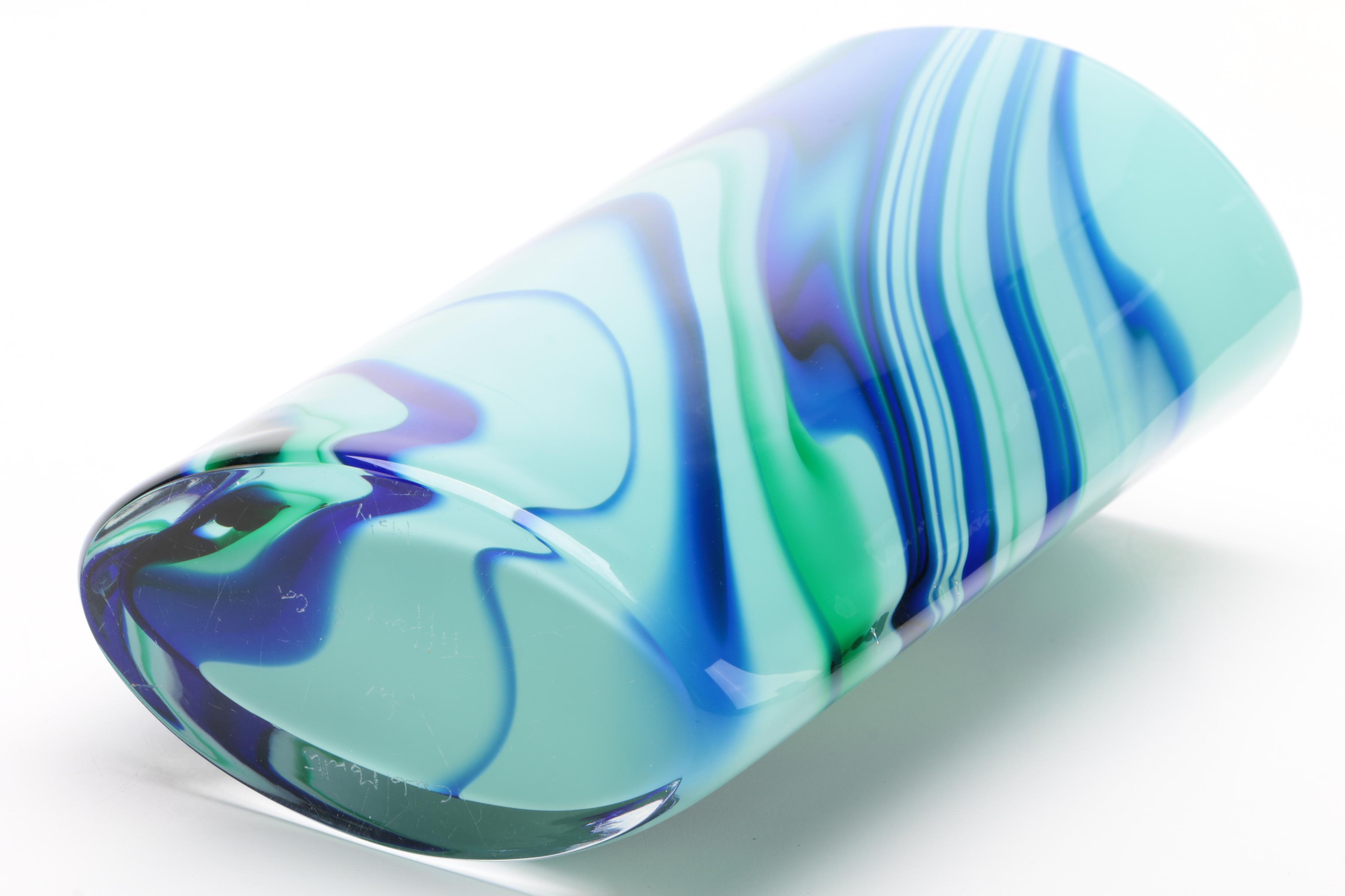 Carlo Moretti for Tiffany & Co. Swirled Blue and Aquamarine Cased Glass Vase