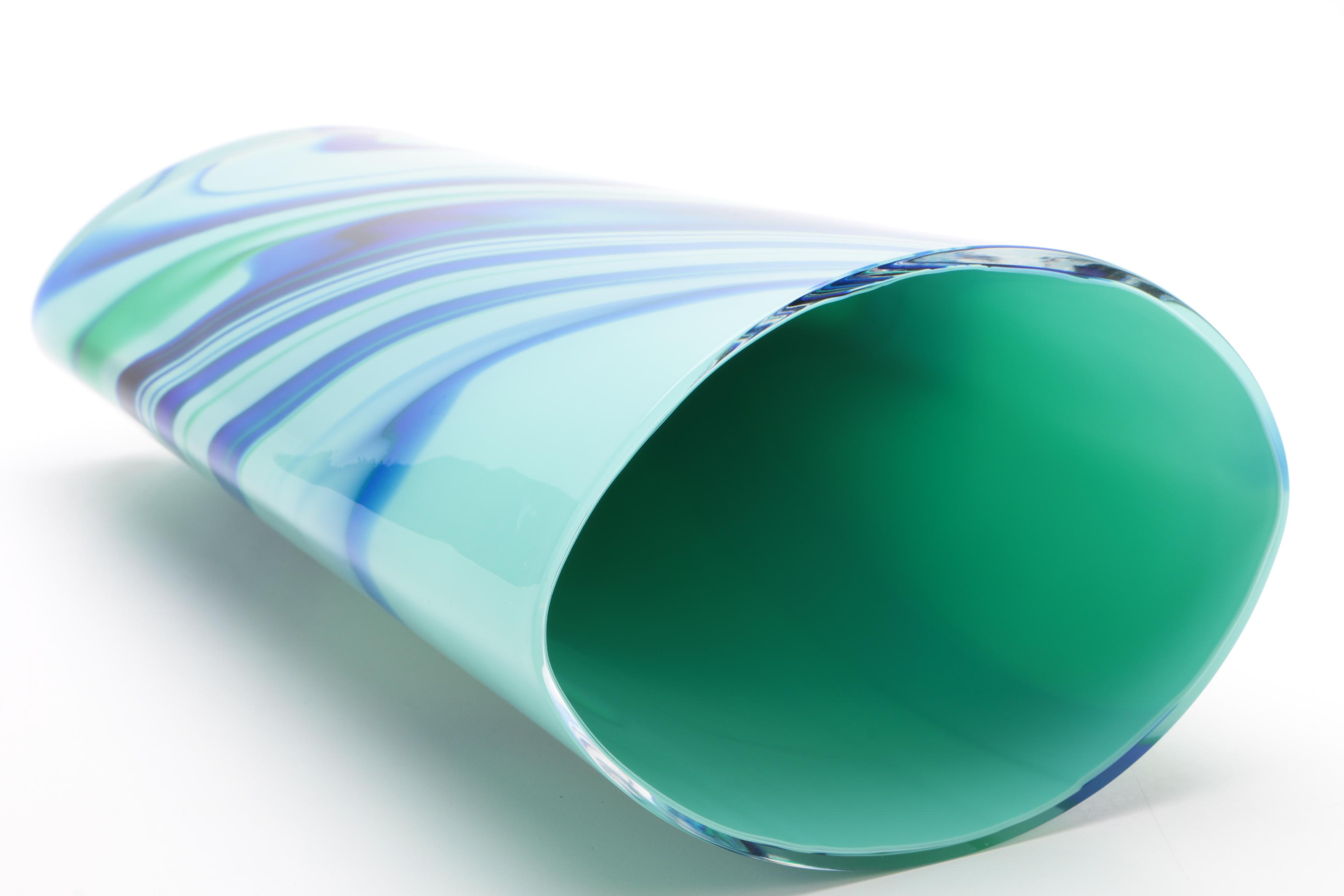 Carlo Moretti for Tiffany & Co. Swirled Blue and Aquamarine Cased Glass Vase