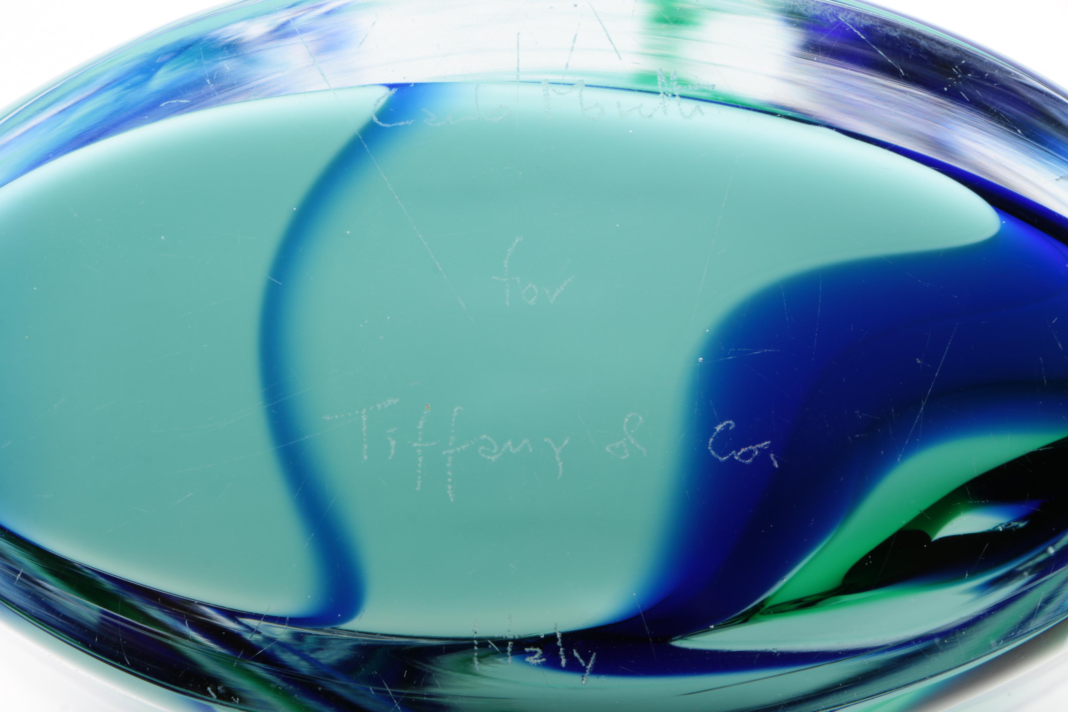 Carlo Moretti for Tiffany & Co. Swirled Blue and Aquamarine Cased Glass Vase