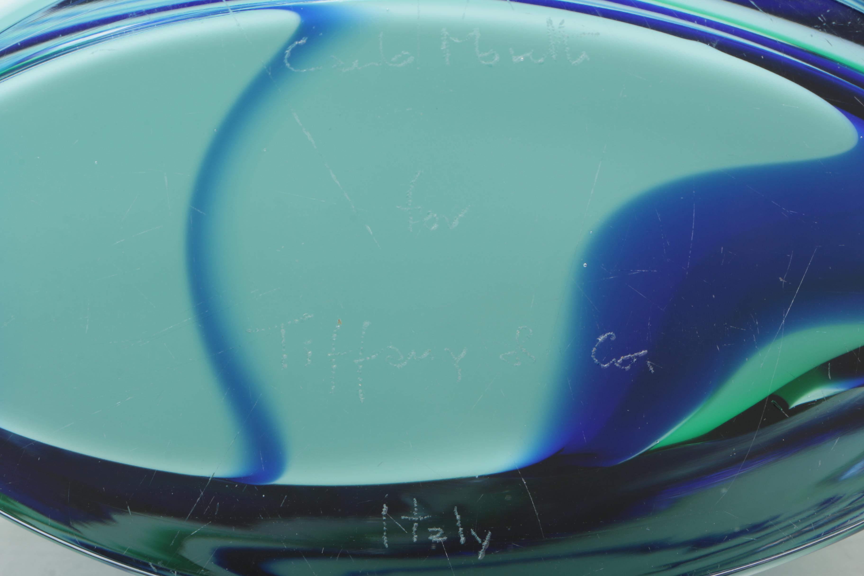 Carlo Moretti for Tiffany & Co. Swirled Blue and Aquamarine Cased Glass Vase