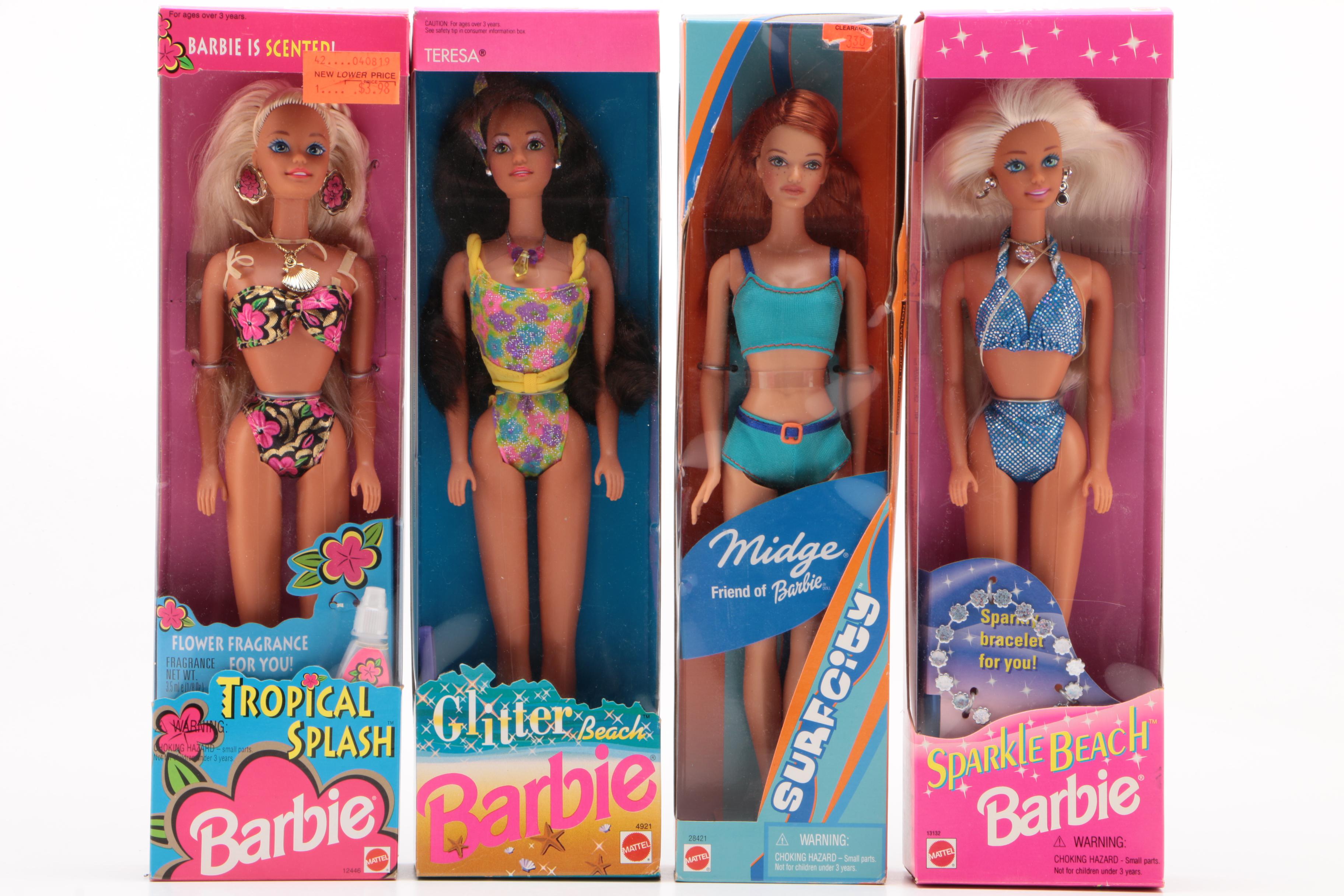 Barbie and Ken "Baywatch" Dolls with Other Beach Themed Barbie Dolls and Friends
