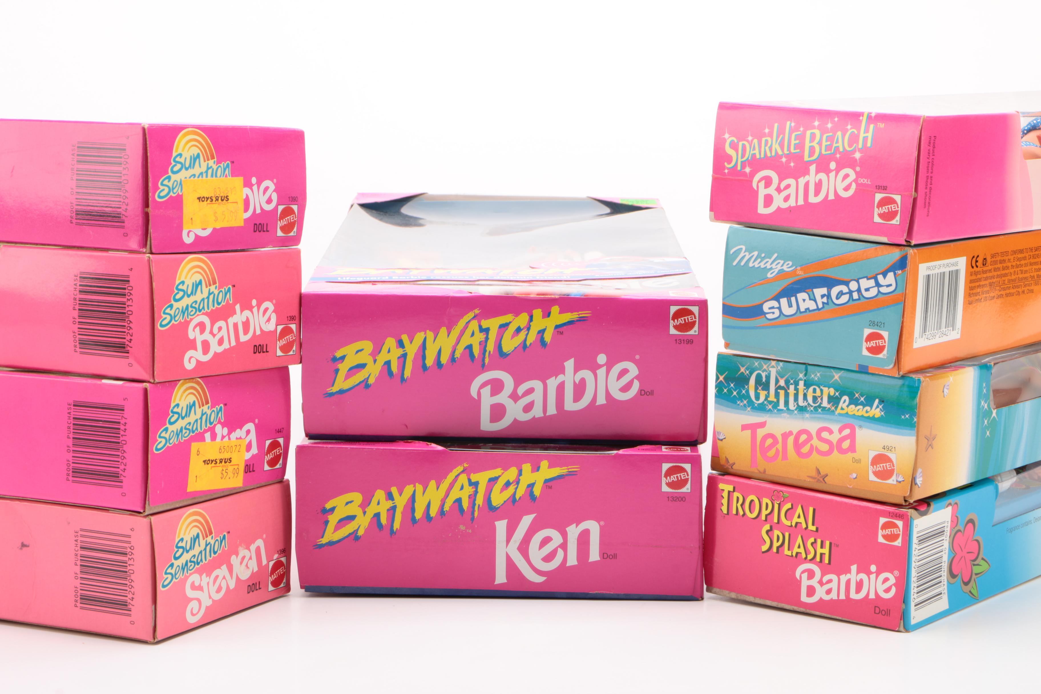 Barbie and Ken "Baywatch" Dolls with Other Beach Themed Barbie Dolls and Friends