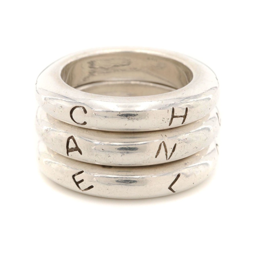 Vintage Chanel Sterling Silver Logo Stacking Rings