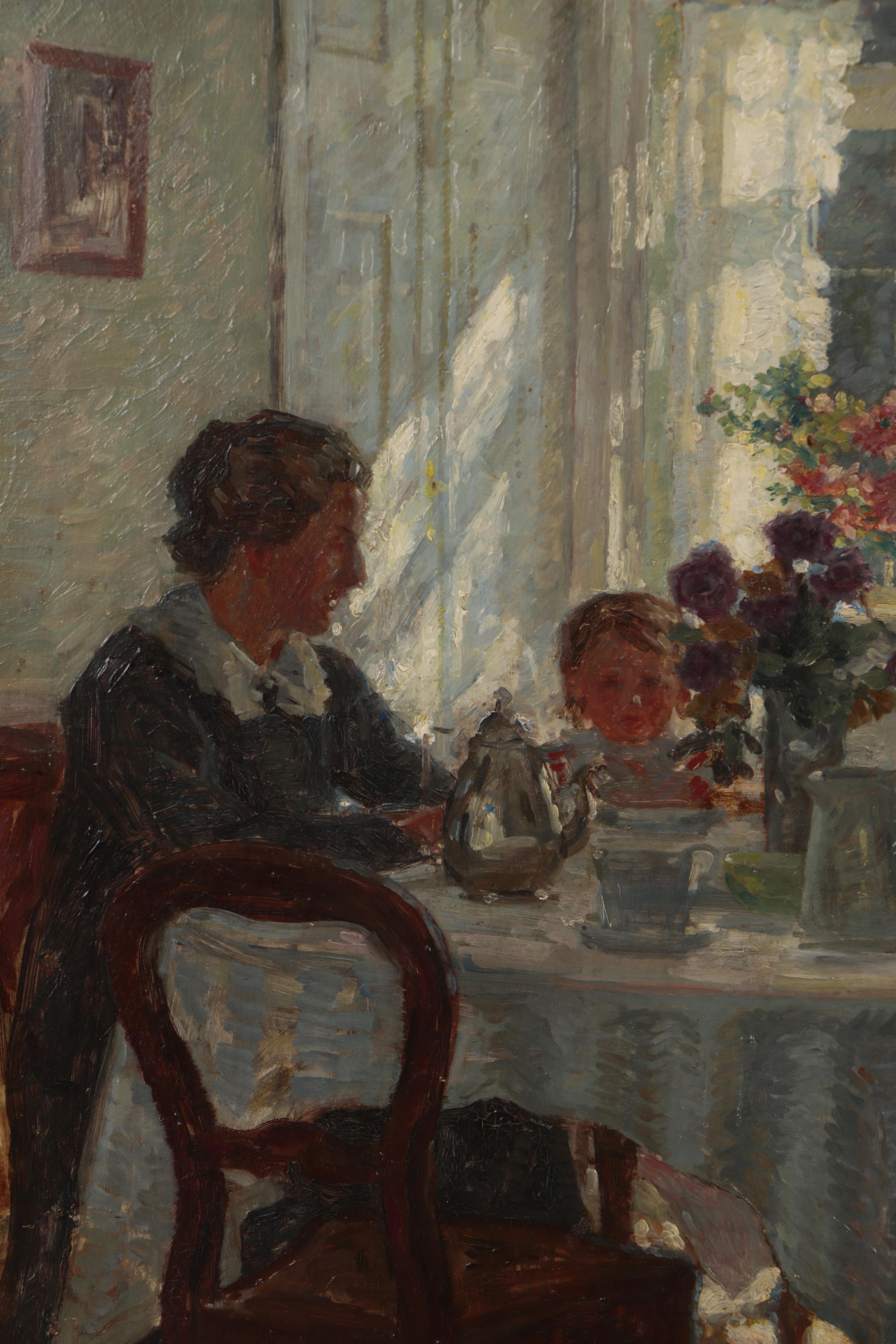 Sigurd Wandel Oil Painting "Frokostbordet", Circa 1930