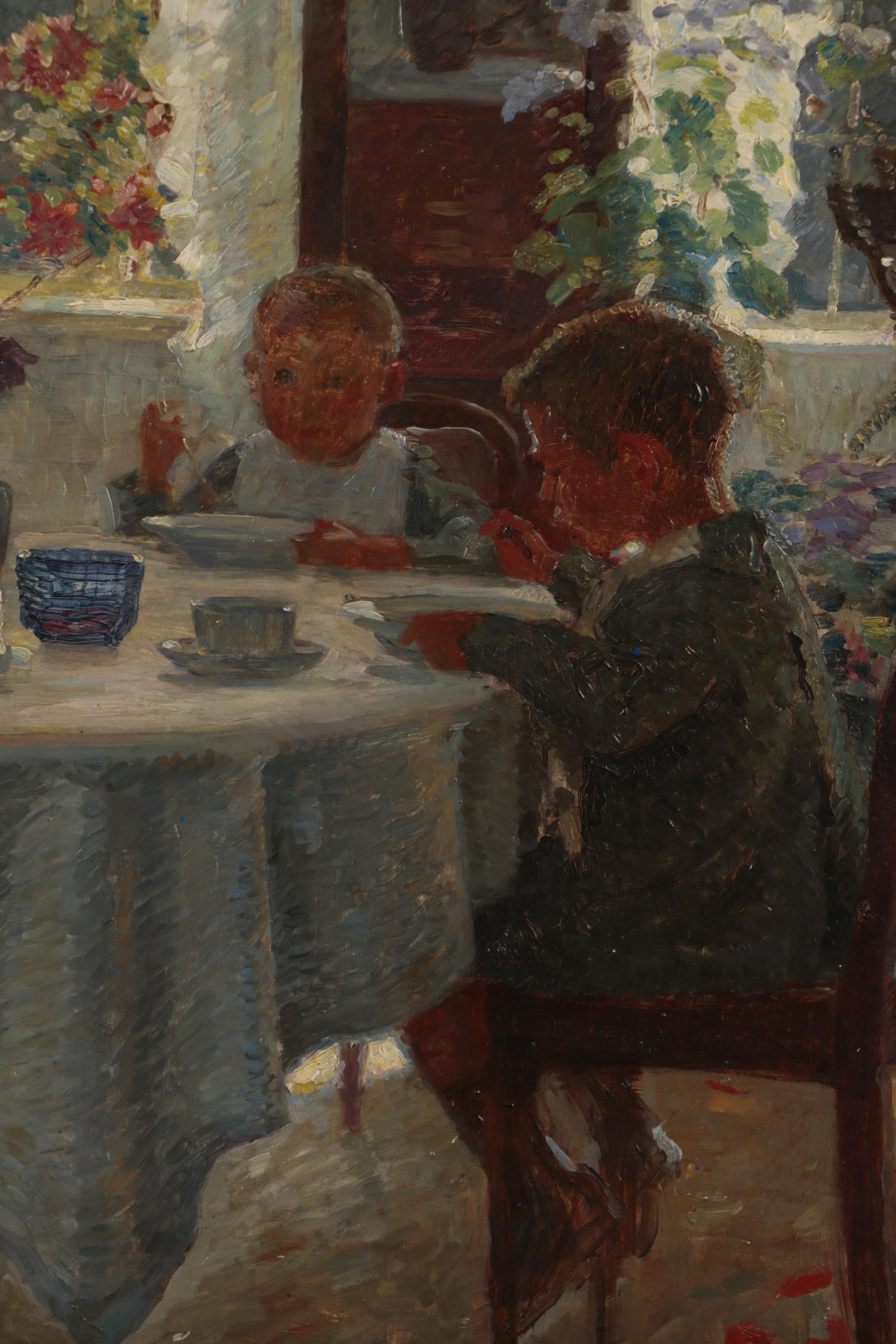 Sigurd Wandel Oil Painting "Frokostbordet", Circa 1930