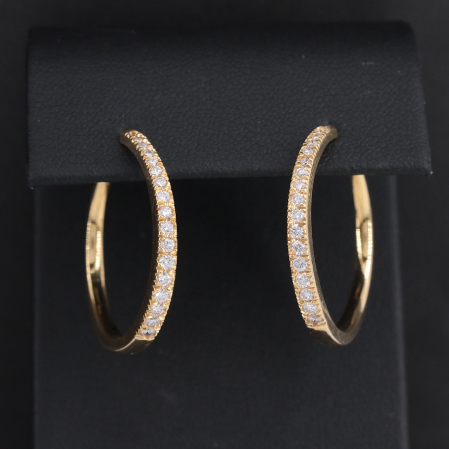 18K Yellow Gold Diamond Hoop Earrings