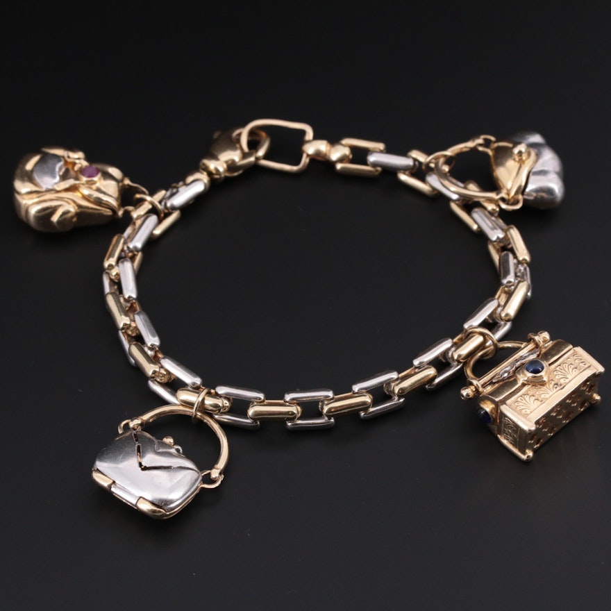 14K White and Yellow Gold Charm Bracelet