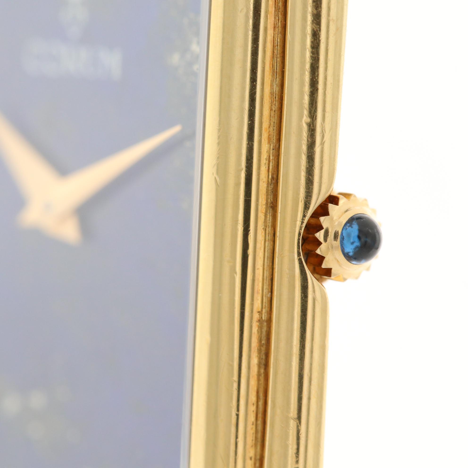 Vintage Corum 18K Gold Stem Wind Watch With Lapis Lazuli Dial and Diamond Buckle