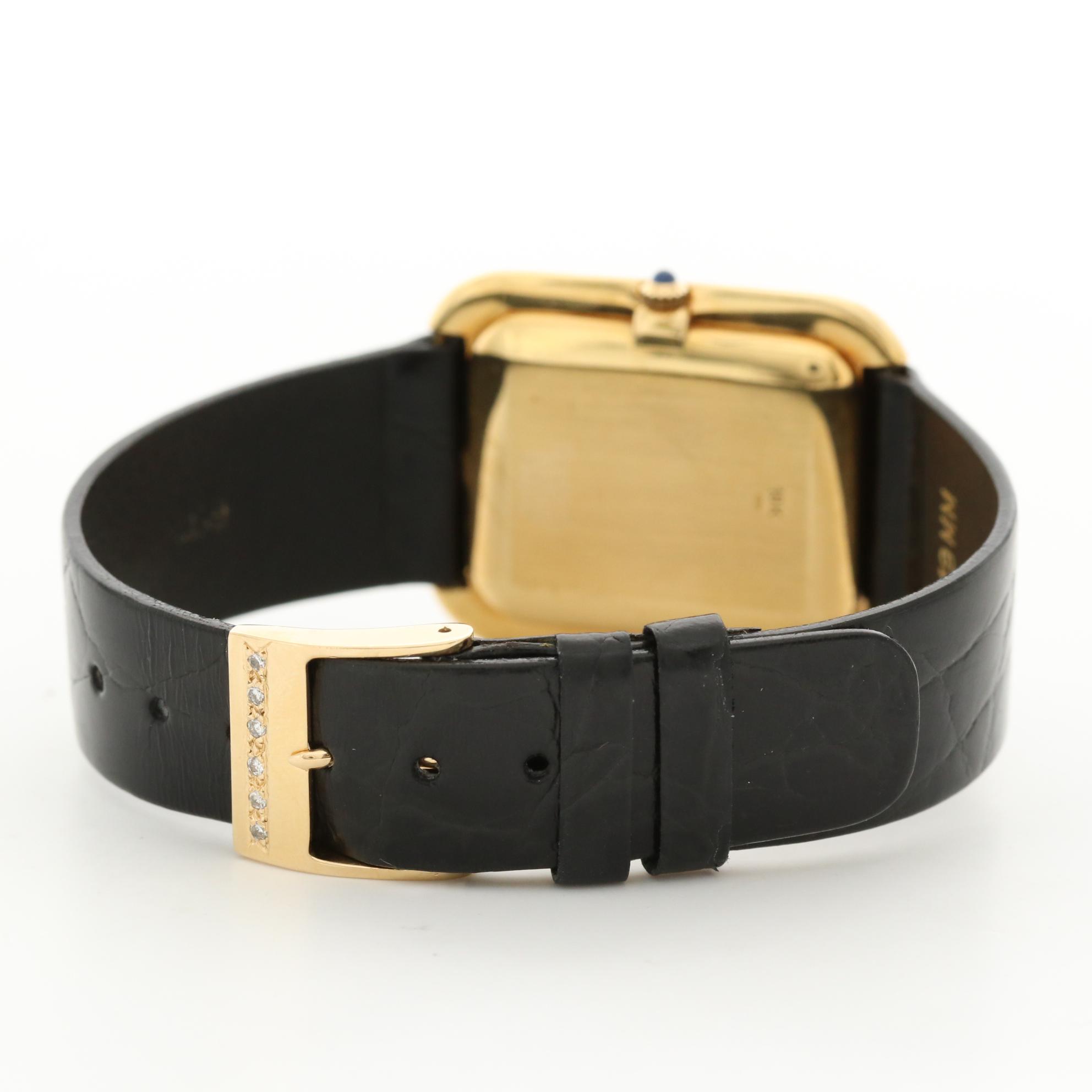 Vintage Corum 18K Gold Stem Wind Watch With Lapis Lazuli Dial and Diamond Buckle