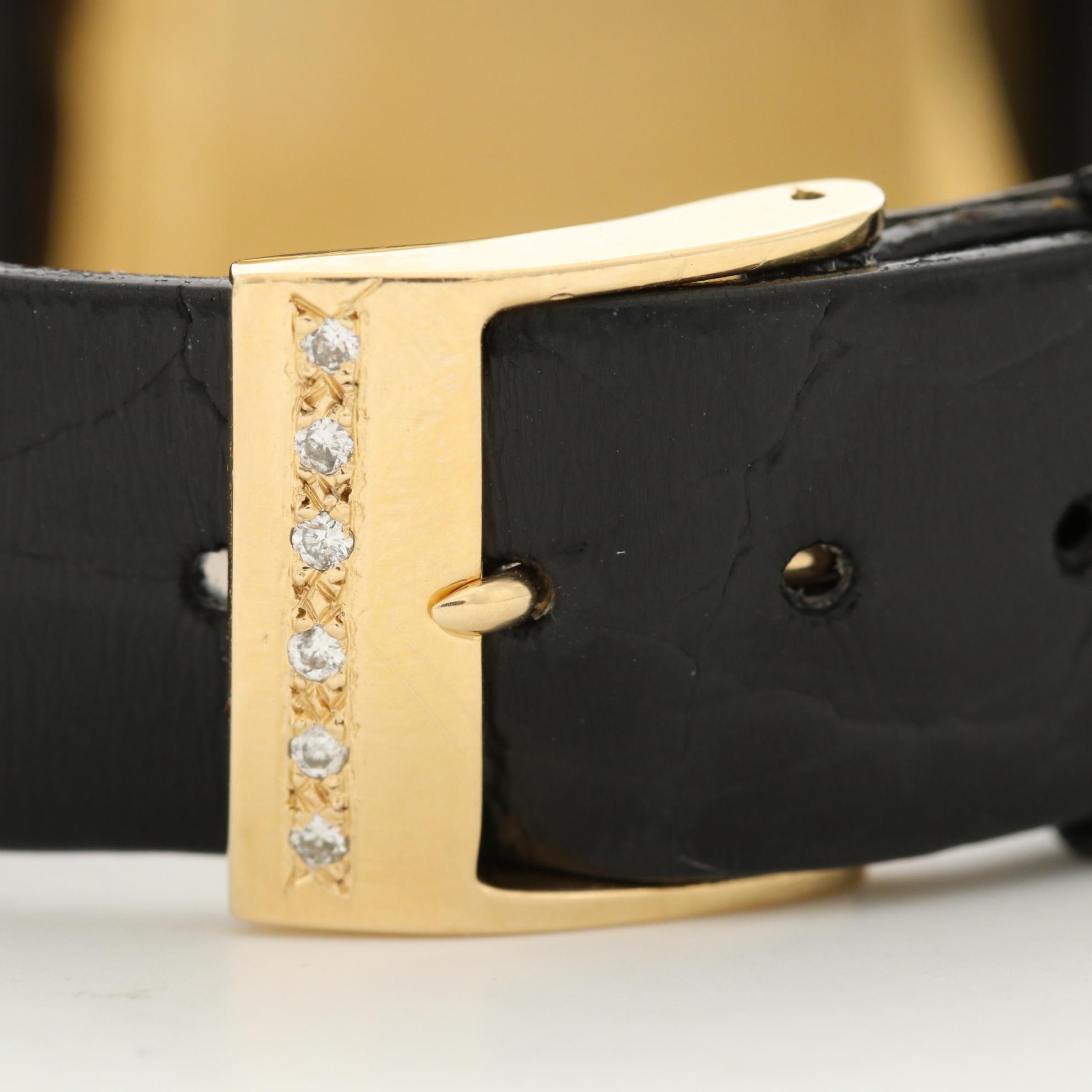 Vintage Corum 18K Gold Stem Wind Watch With Lapis Lazuli Dial and Diamond Buckle