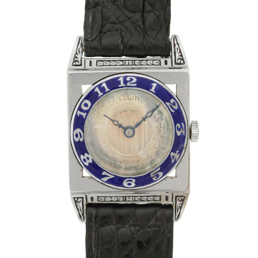Vintage Elgin Piping Rock Stem Wind Wristwatch With Enamel Bezel, Circa 1920