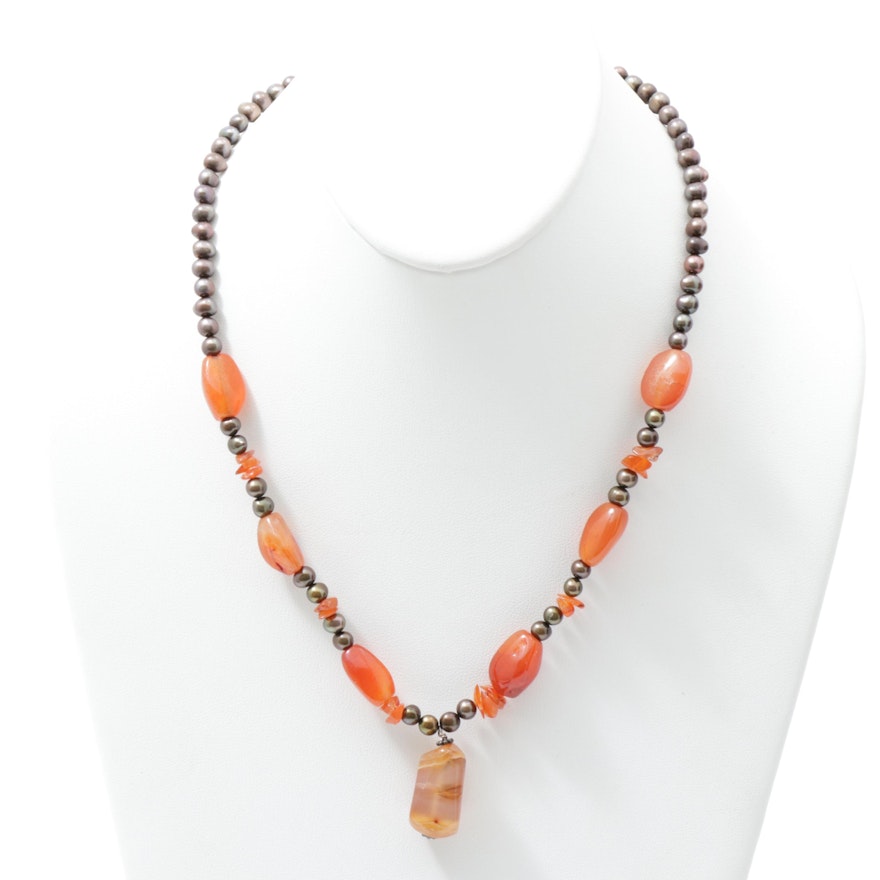 Sterling Silver Agate Beaded Necklace
