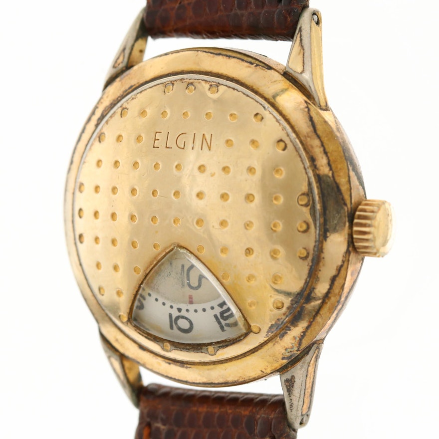 Elgin Direct Read 10K Rolled Gold Plate Golf Ball Style Wristwatch