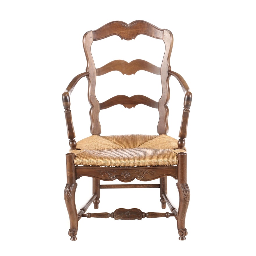 French Provincial Style Carved Walnut Open Armchair, 20th Century