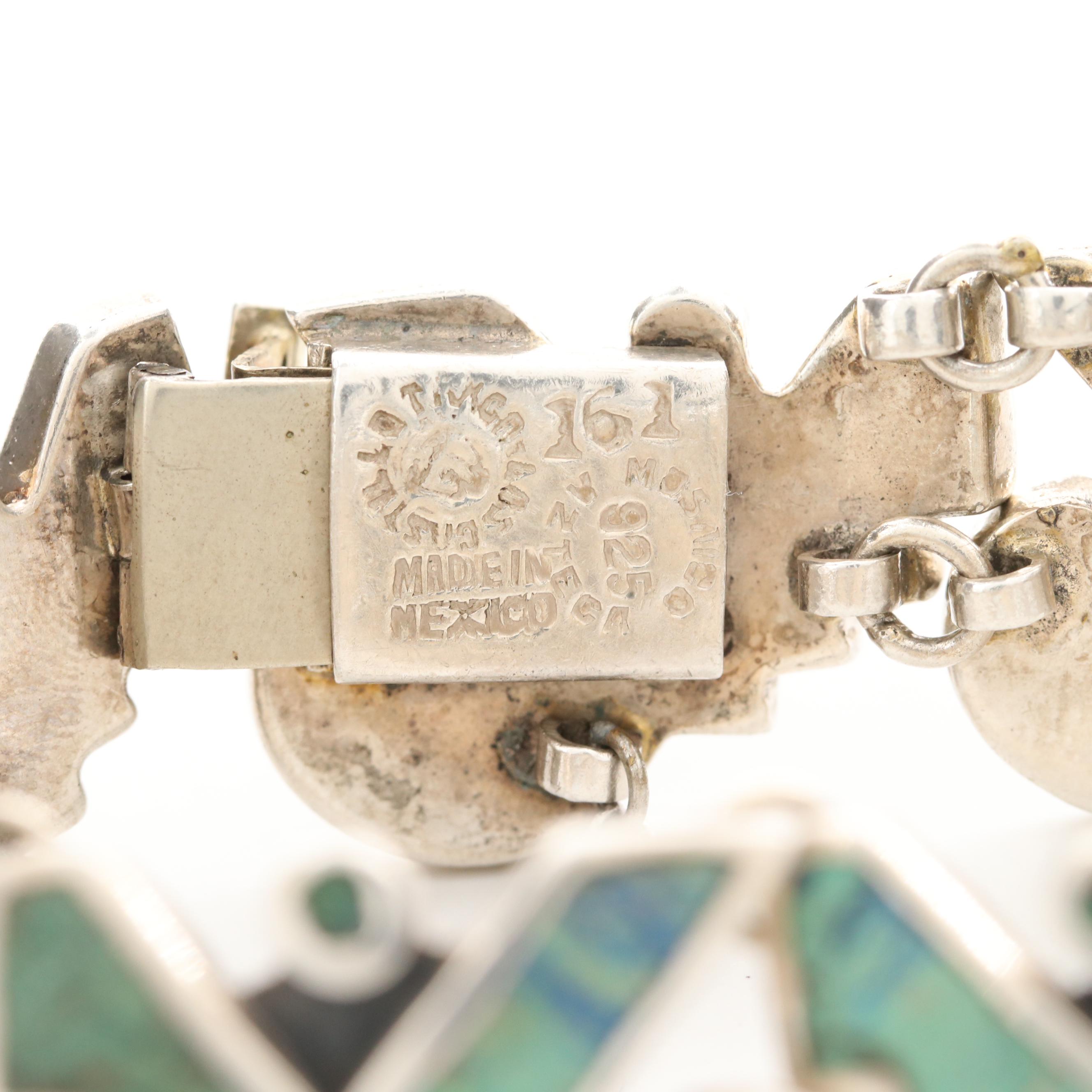 Los Castillo Sterling Mosaic Turquoise and Azuremalachite Inlay Link Bracelet
