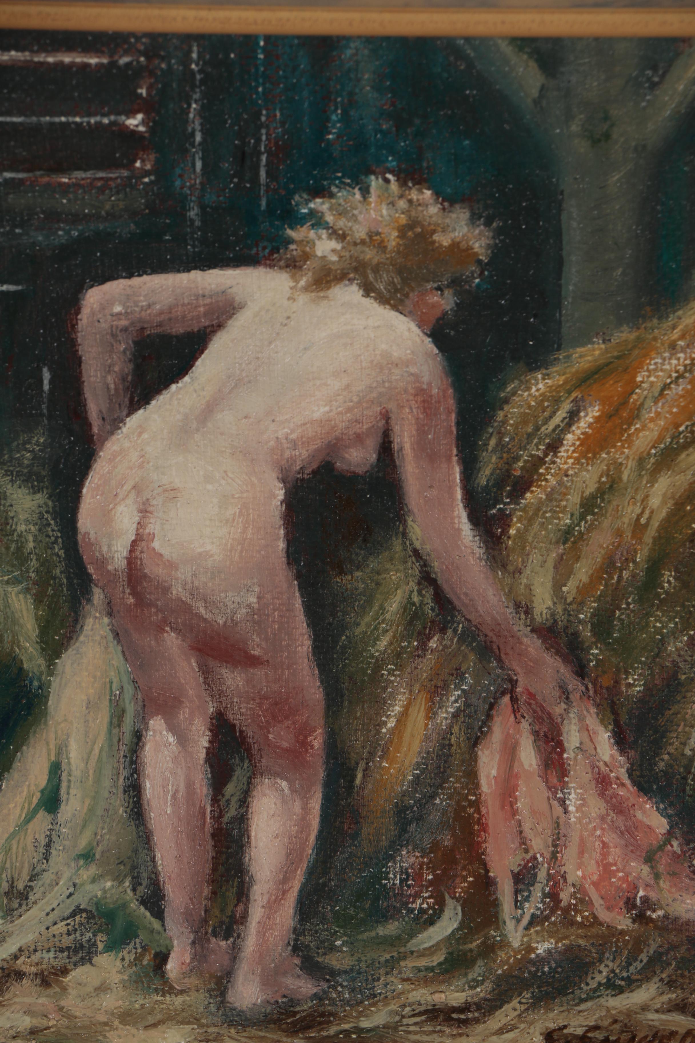 Clyde Singer Oil Painting "Nude in Hayloft", 1985