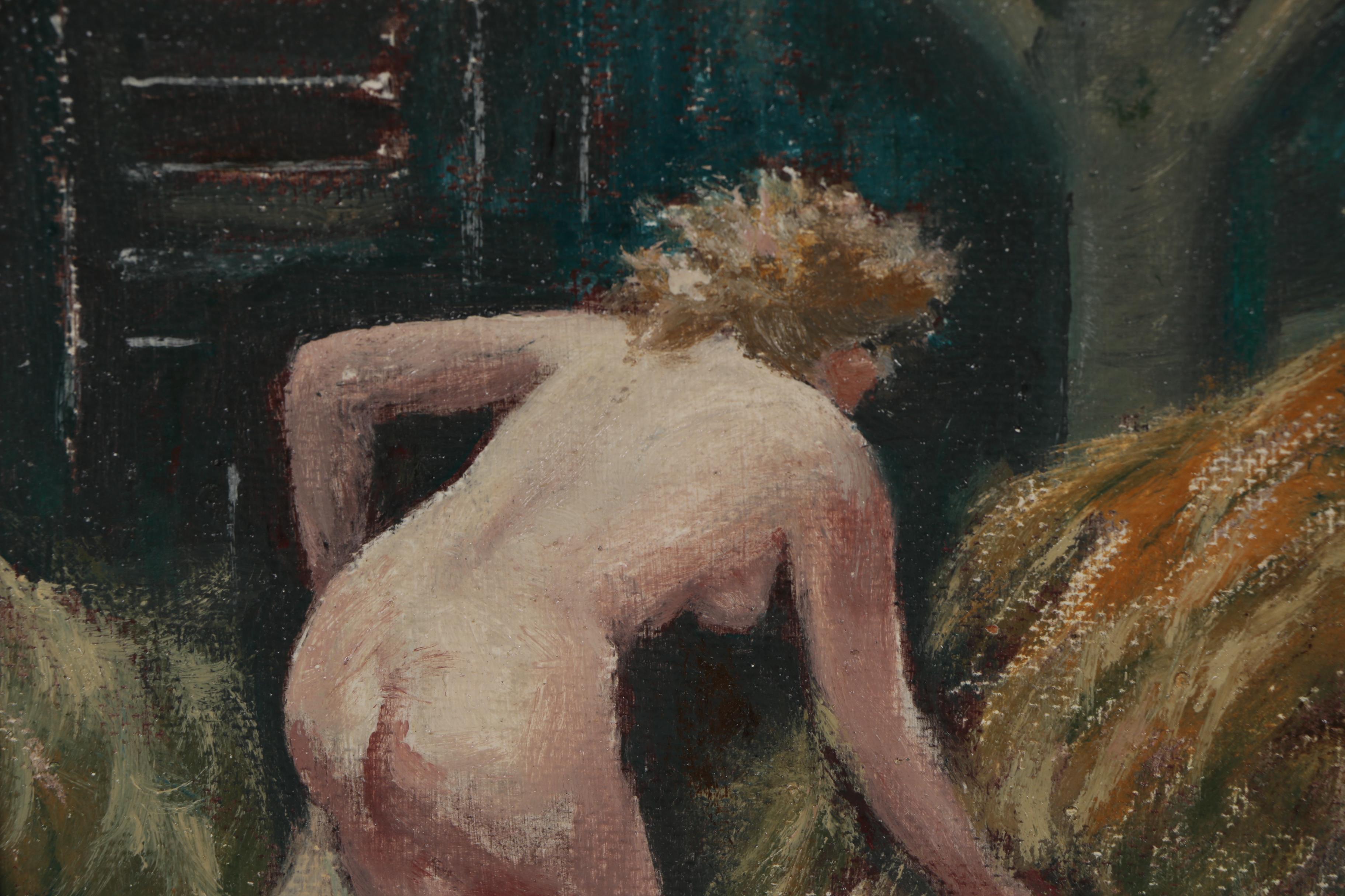 Clyde Singer Oil Painting "Nude in Hayloft", 1985