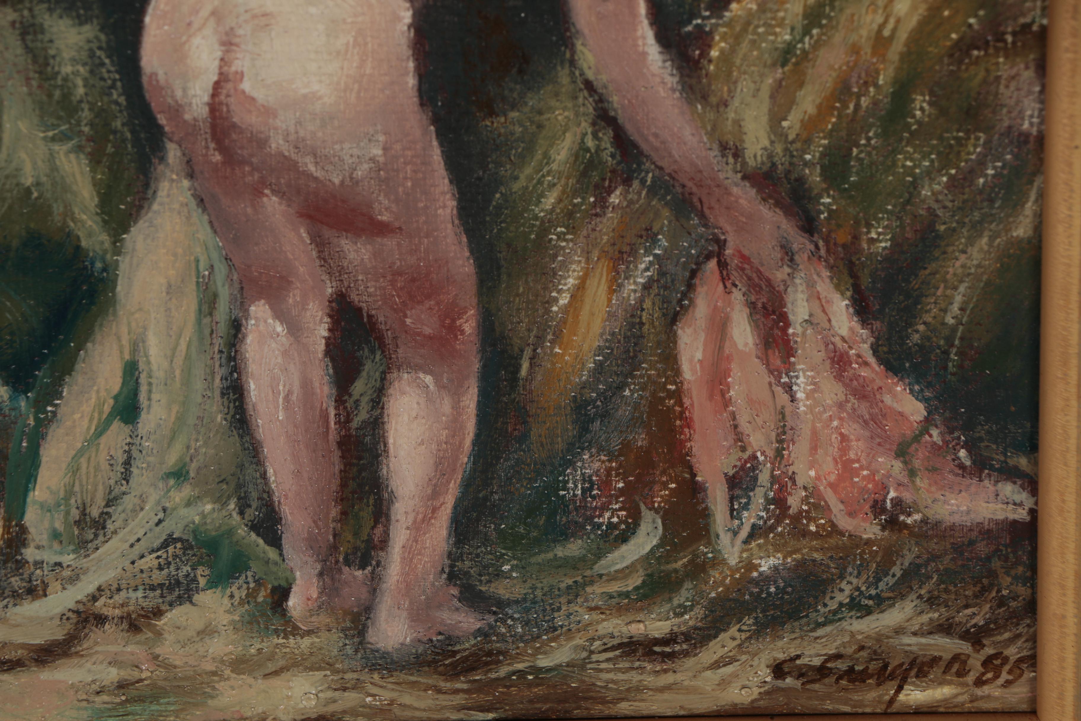 Clyde Singer Oil Painting "Nude in Hayloft", 1985