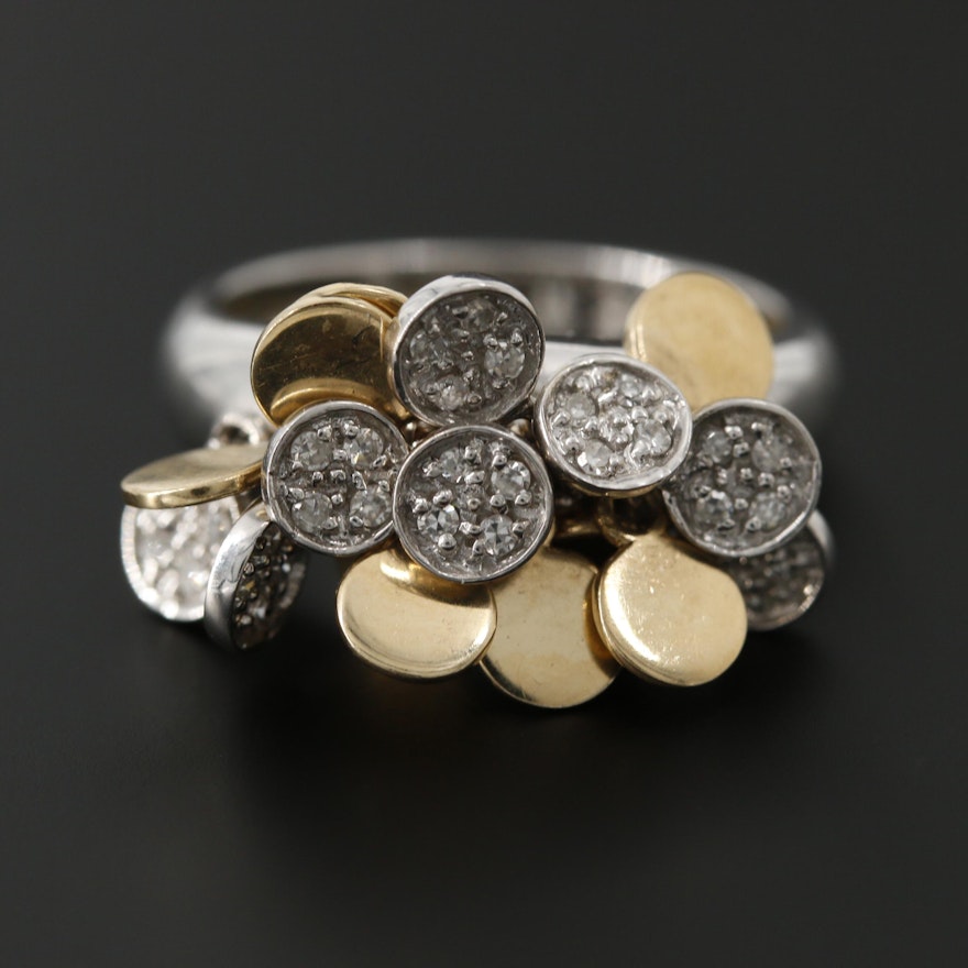 14K Yellow and White Gold Diamond Articulated Discs Ring