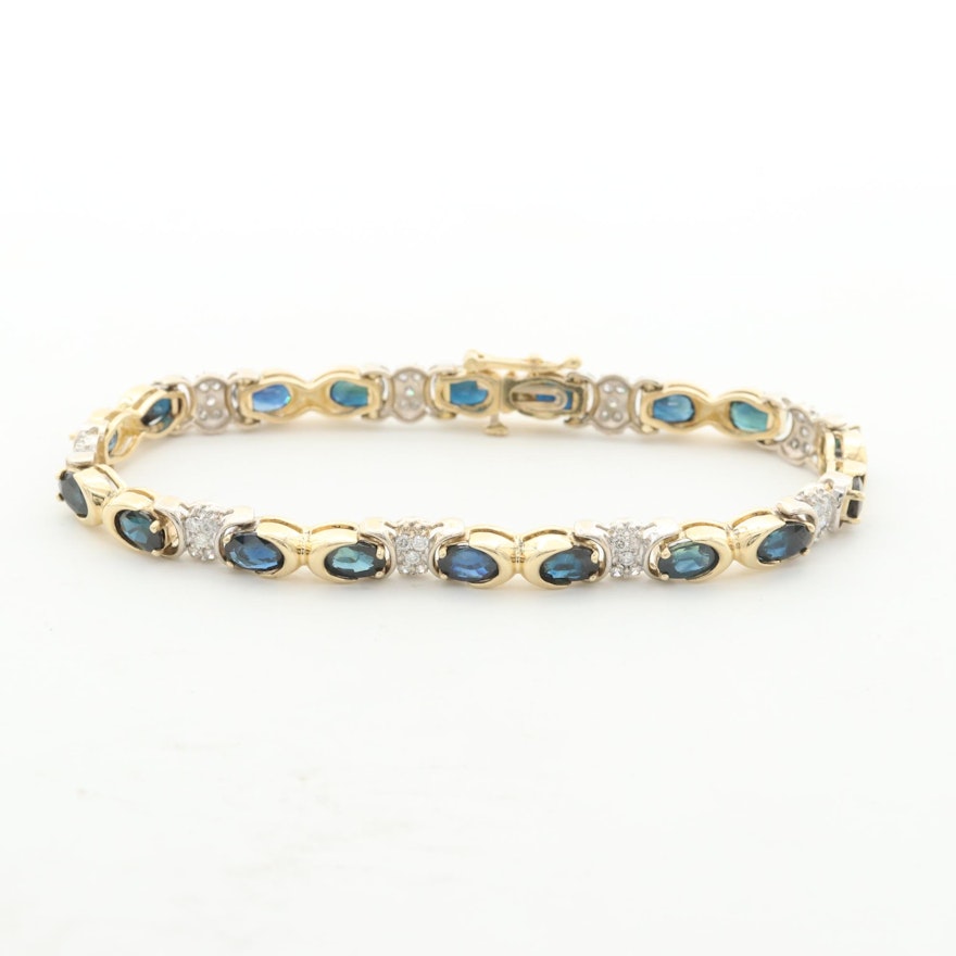 14K Yellow Gold Sapphire and Diamond Bracelet