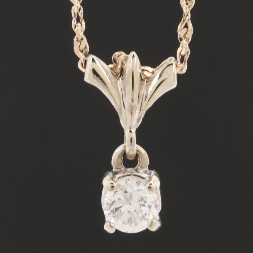 14K White and Yellow Gold Diamond Solitaire Necklace