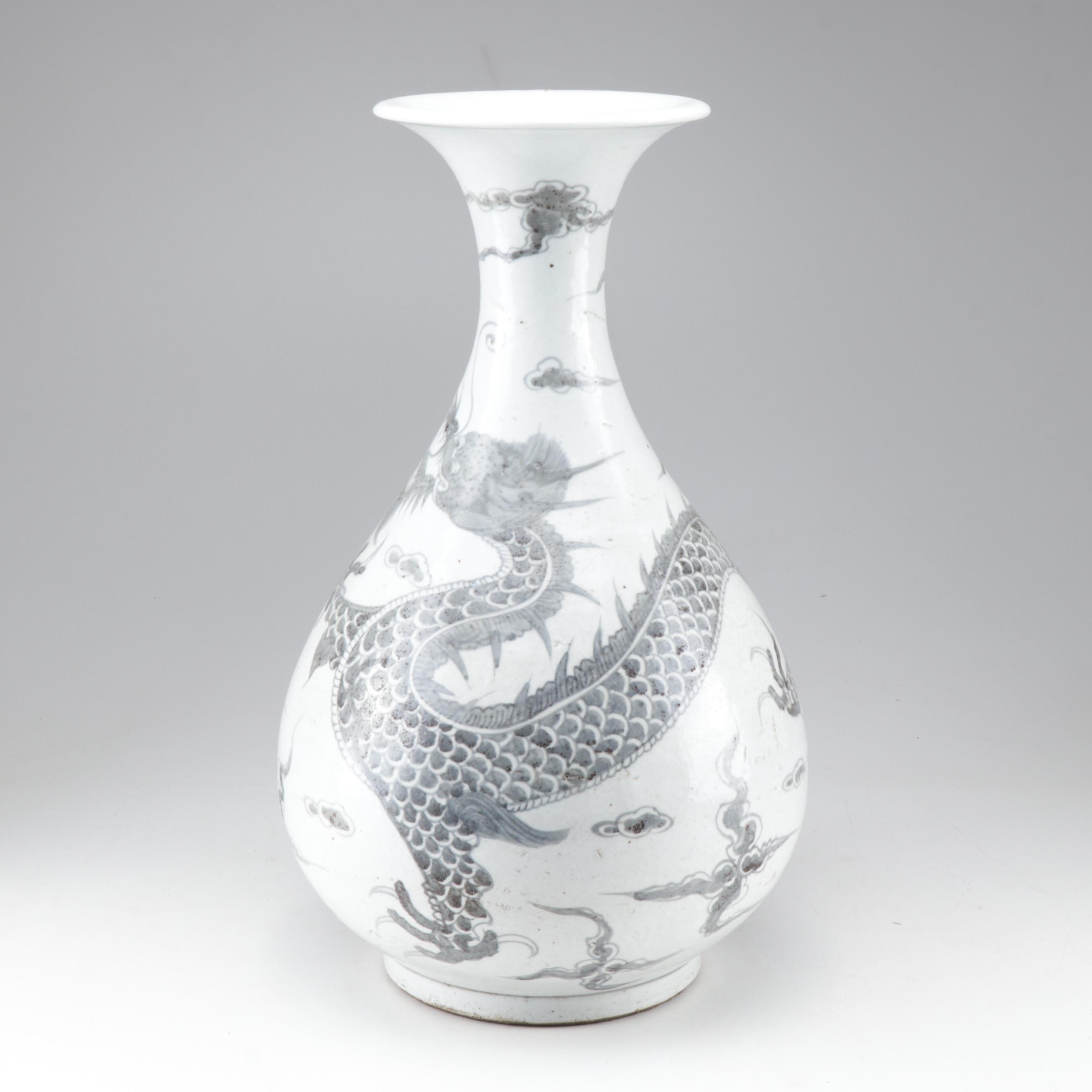 Chinese Ceramic Floor Vase with Dragon Motif