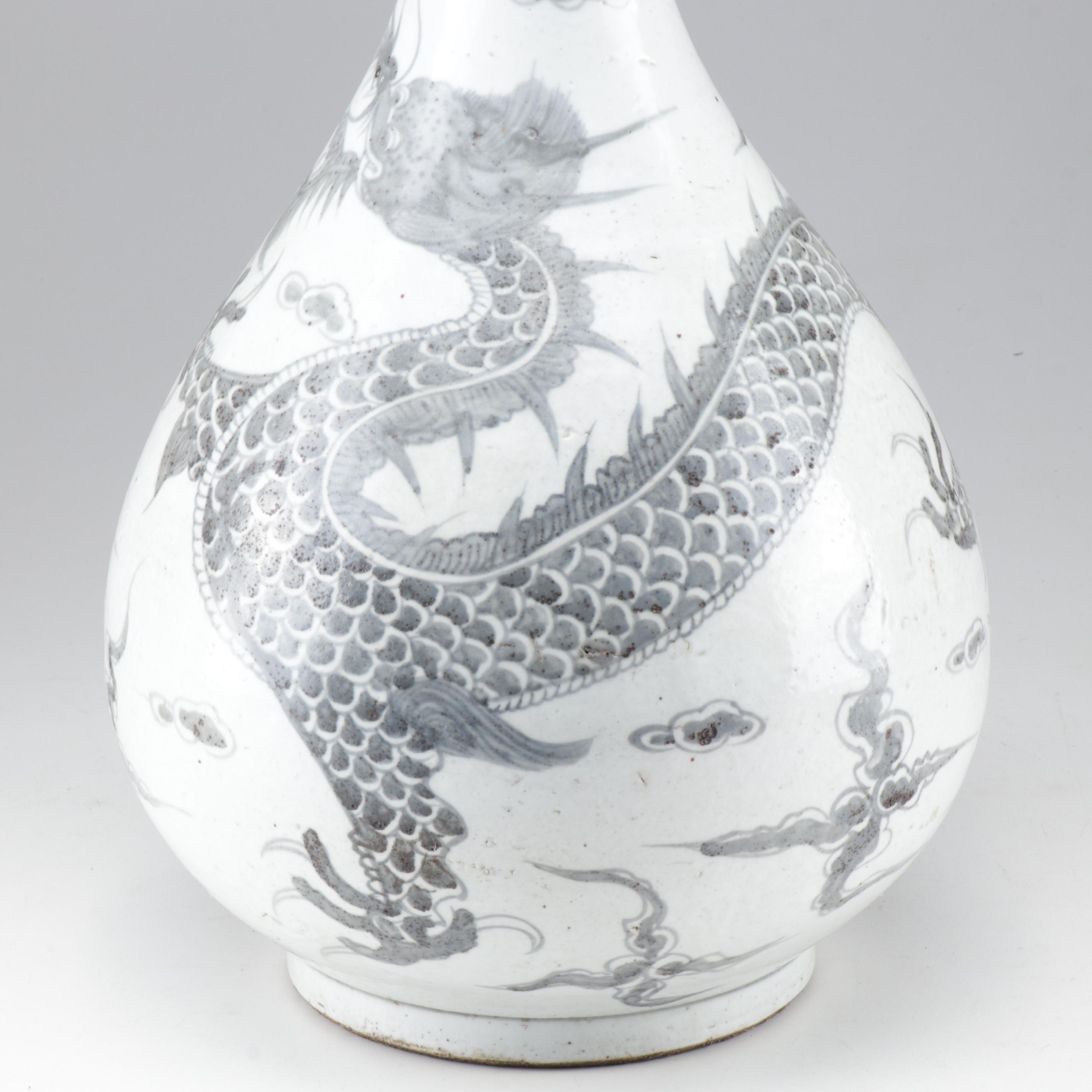 Chinese Ceramic Floor Vase with Dragon Motif