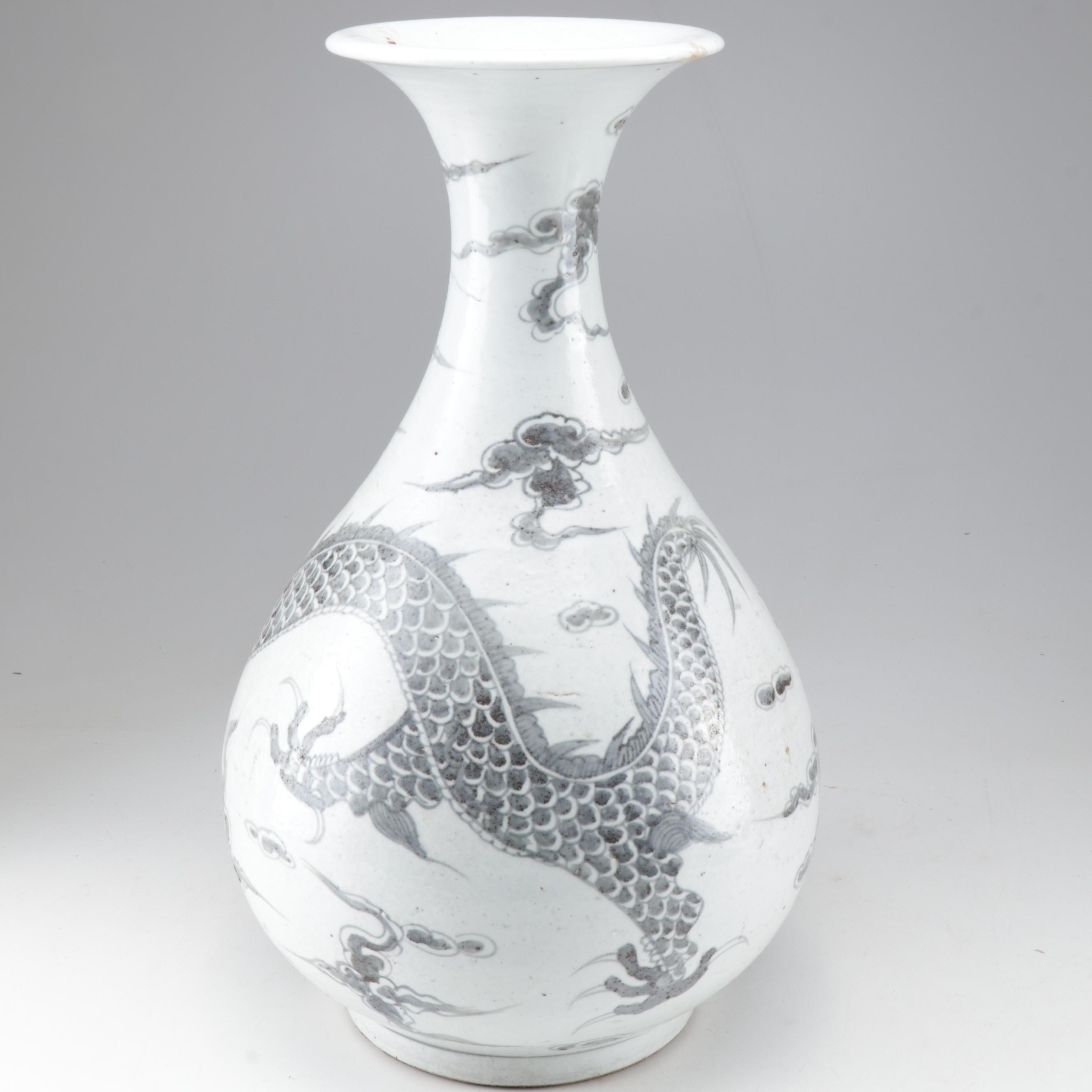 Chinese Ceramic Floor Vase with Dragon Motif
