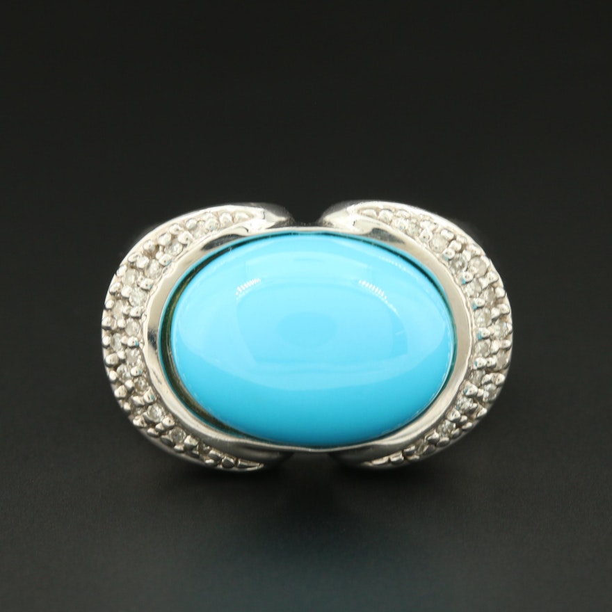 14K White Gold Turquoise and Diamond Ring