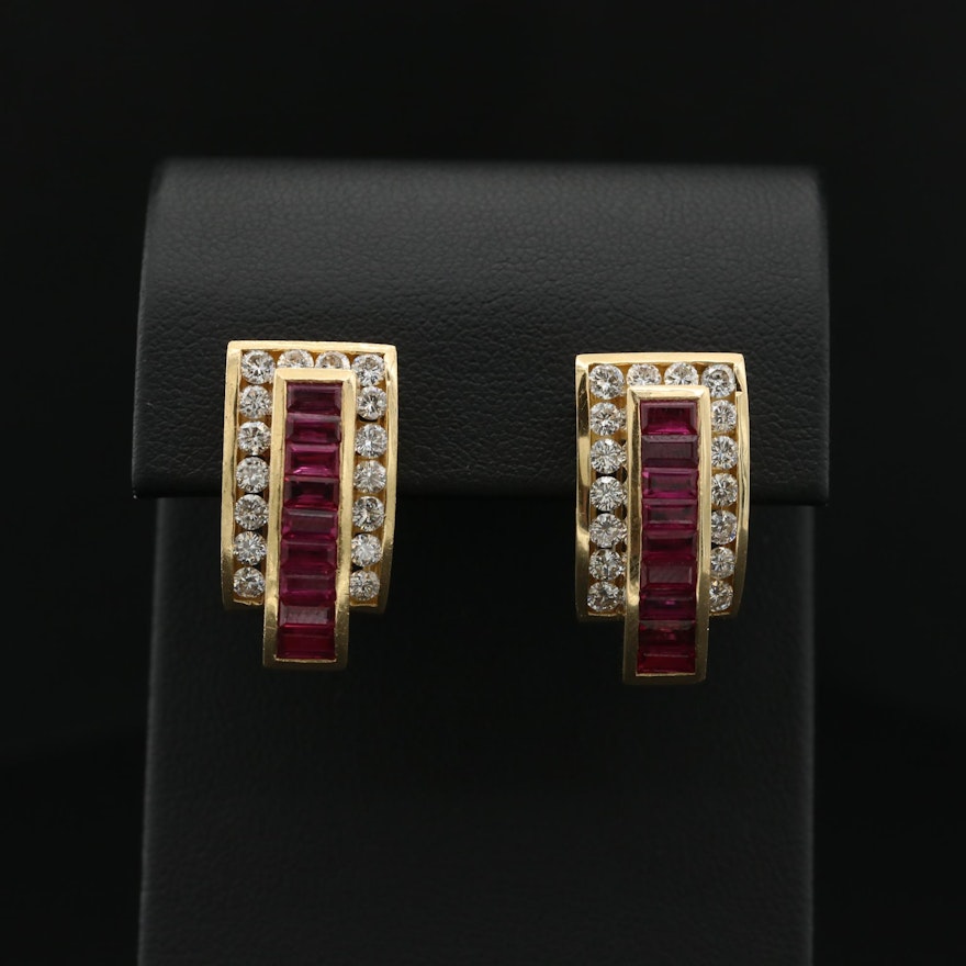 Charles Krypell 18K Yellow Gold 2.02 CTW Diamond and Ruby Earrings