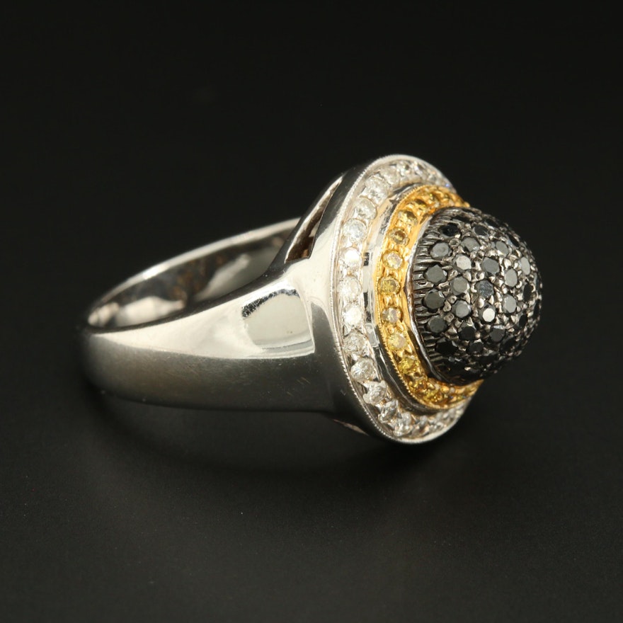 18K White Gold 1.24 CTW Diamond Ring Including Black and Yellow Diamond