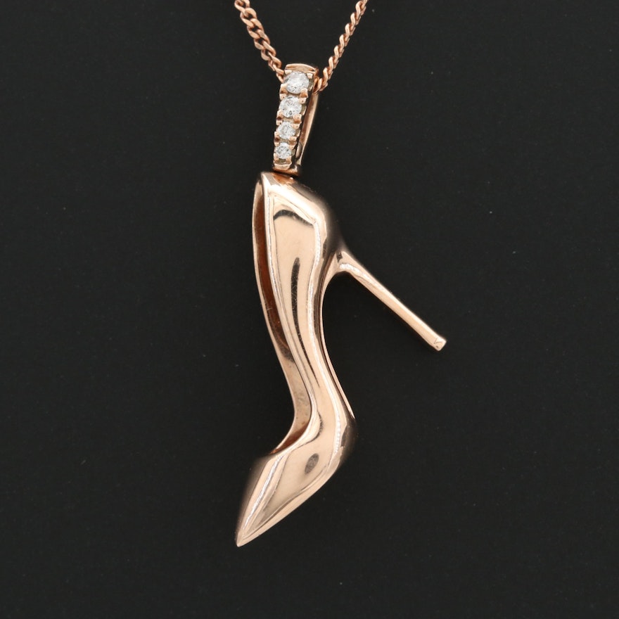 Emmy London 10K Rose Gold Diamond Stiletto Shoe Pendant Necklace