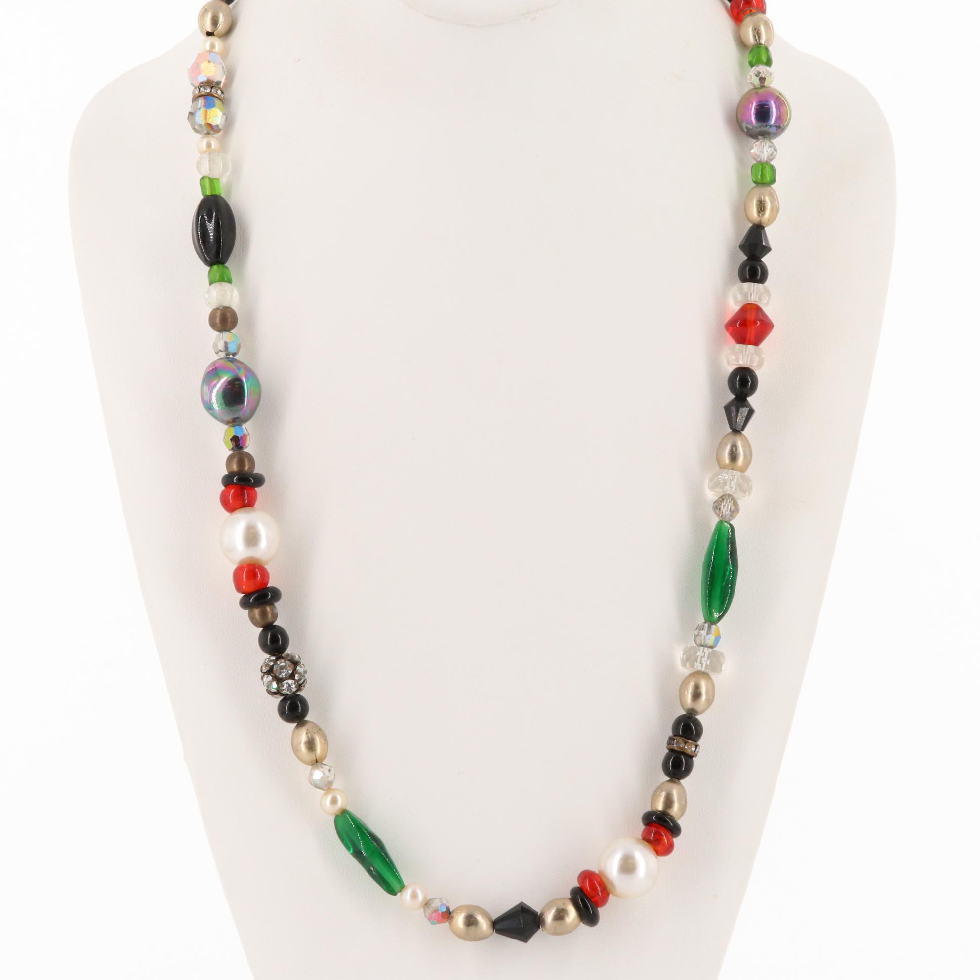 Michael Scheurer Foilback Glass Multi-Color Beaded Necklace