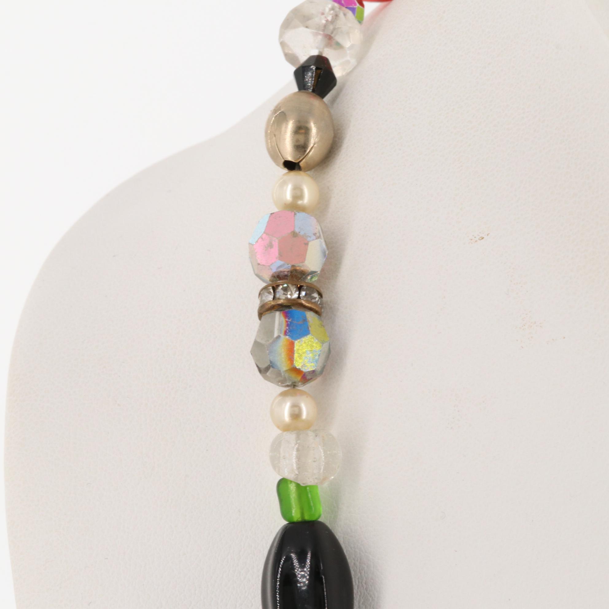 Michael Scheurer Foilback Glass Multi-Color Beaded Necklace
