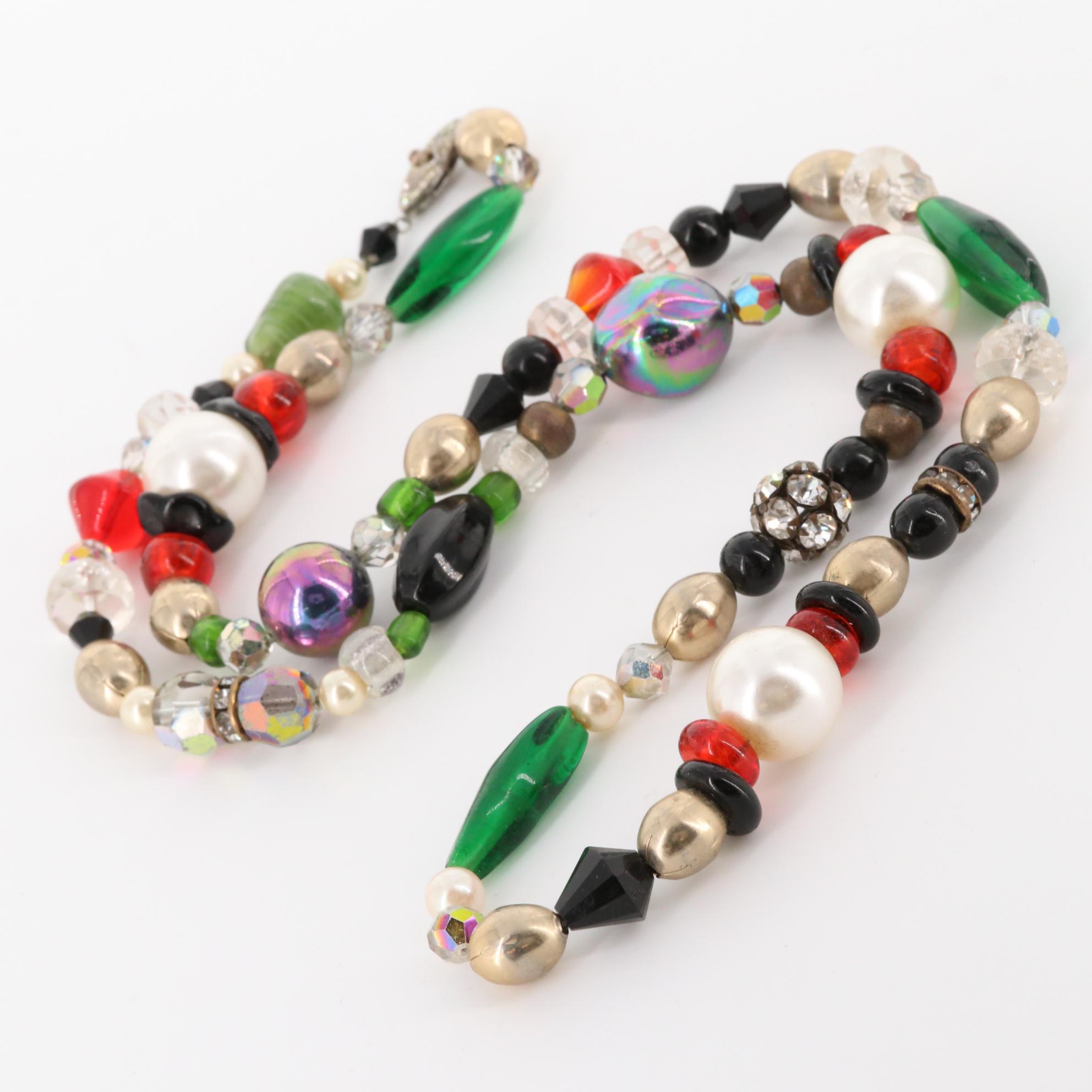 Michael Scheurer Foilback Glass Multi-Color Beaded Necklace