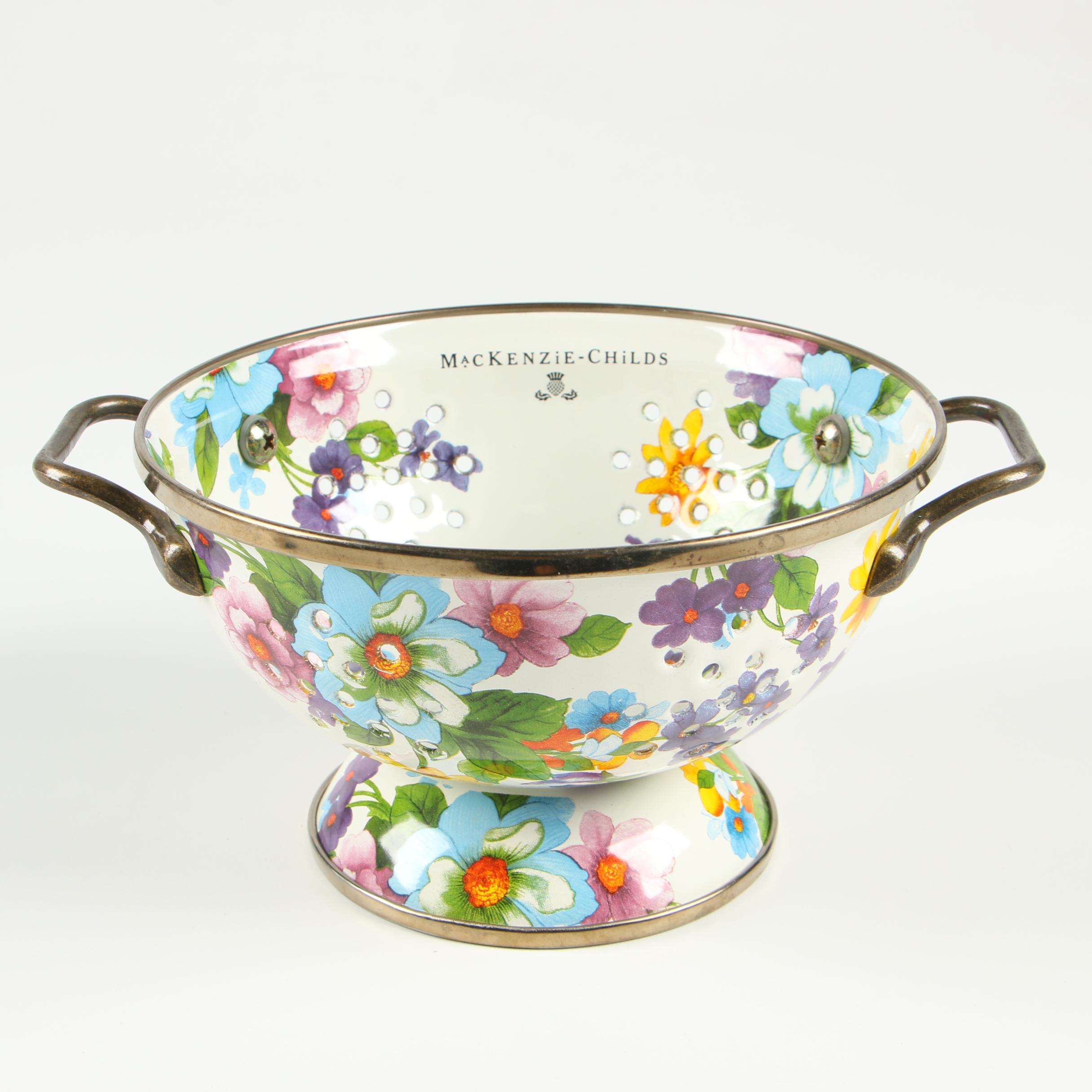MacKenzie-Childs "White Flower Market" Enamelware Plates, Bowl and Colander