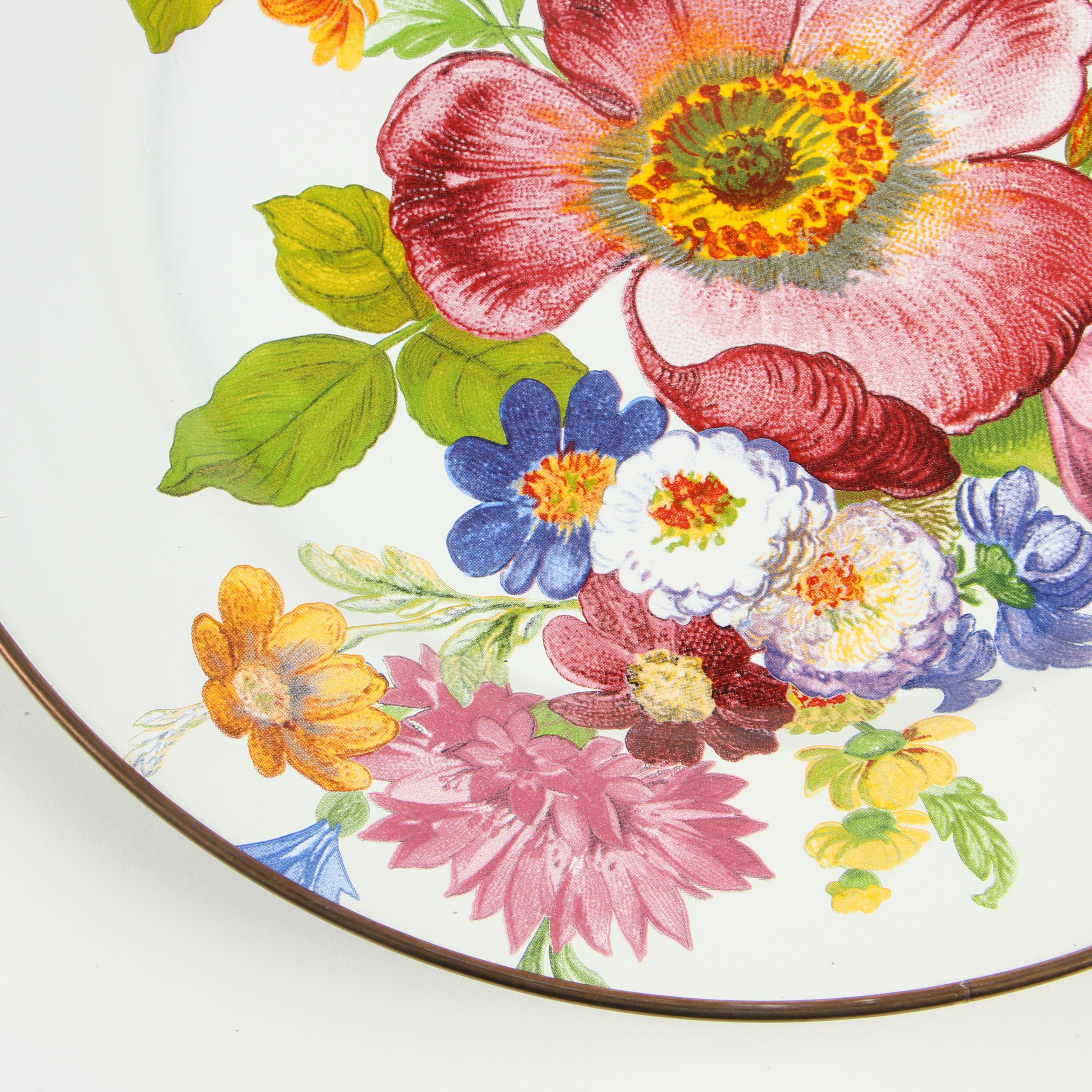 MacKenzie-Childs "White Flower Market" Enamelware Plates, Bowl and Colander