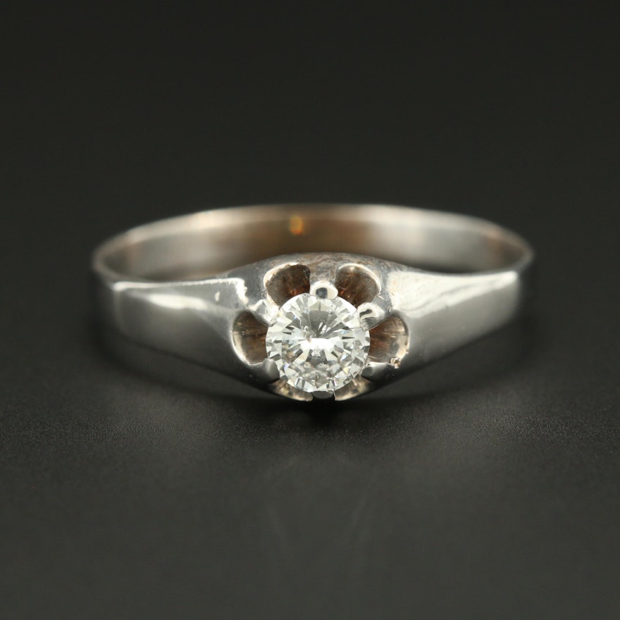 10K White Gold Diamond Belcher  Ring