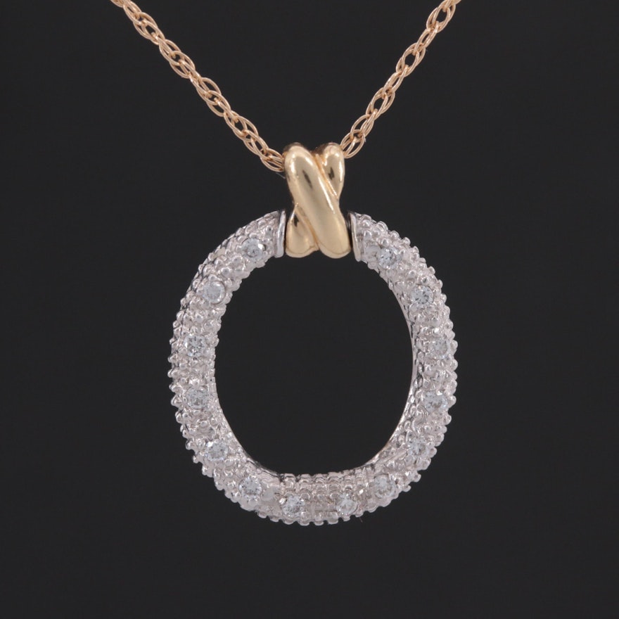 14K Yellow and White Gold Diamond Pendant Necklace