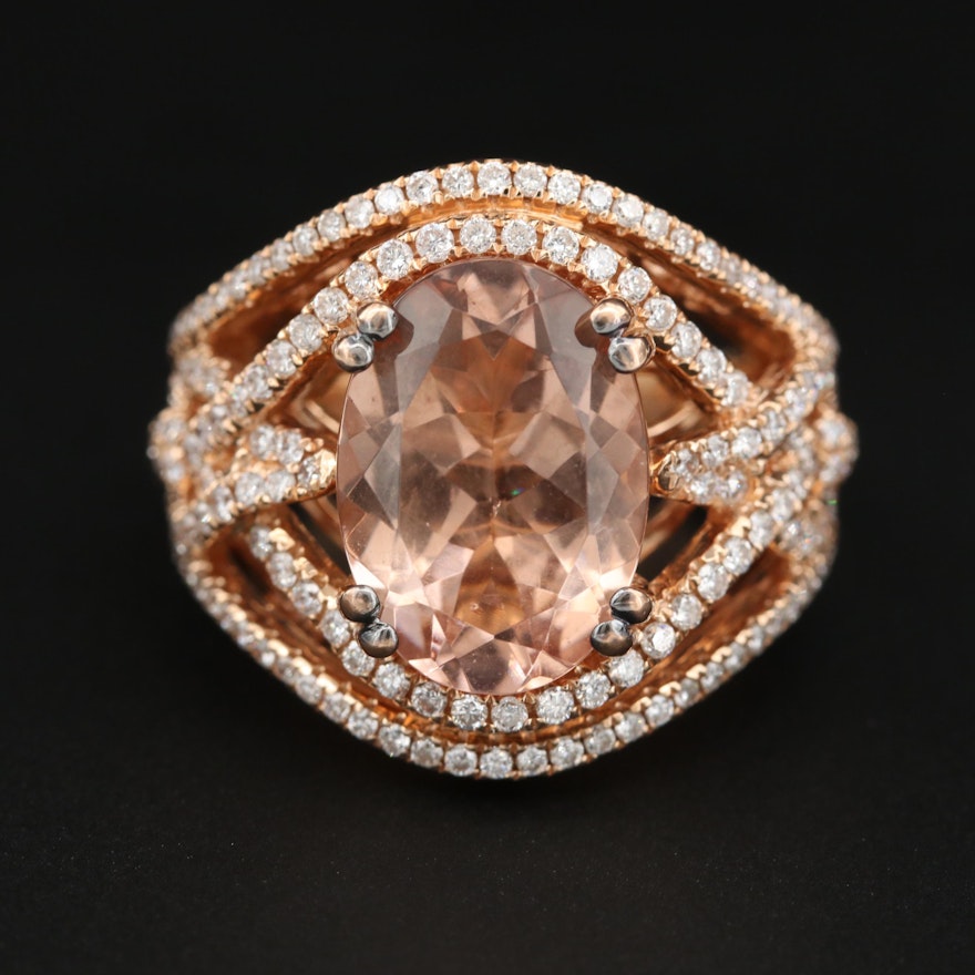 Le Vian 18K Rose Gold Morganite and 1.40 CTW Diamond Ring