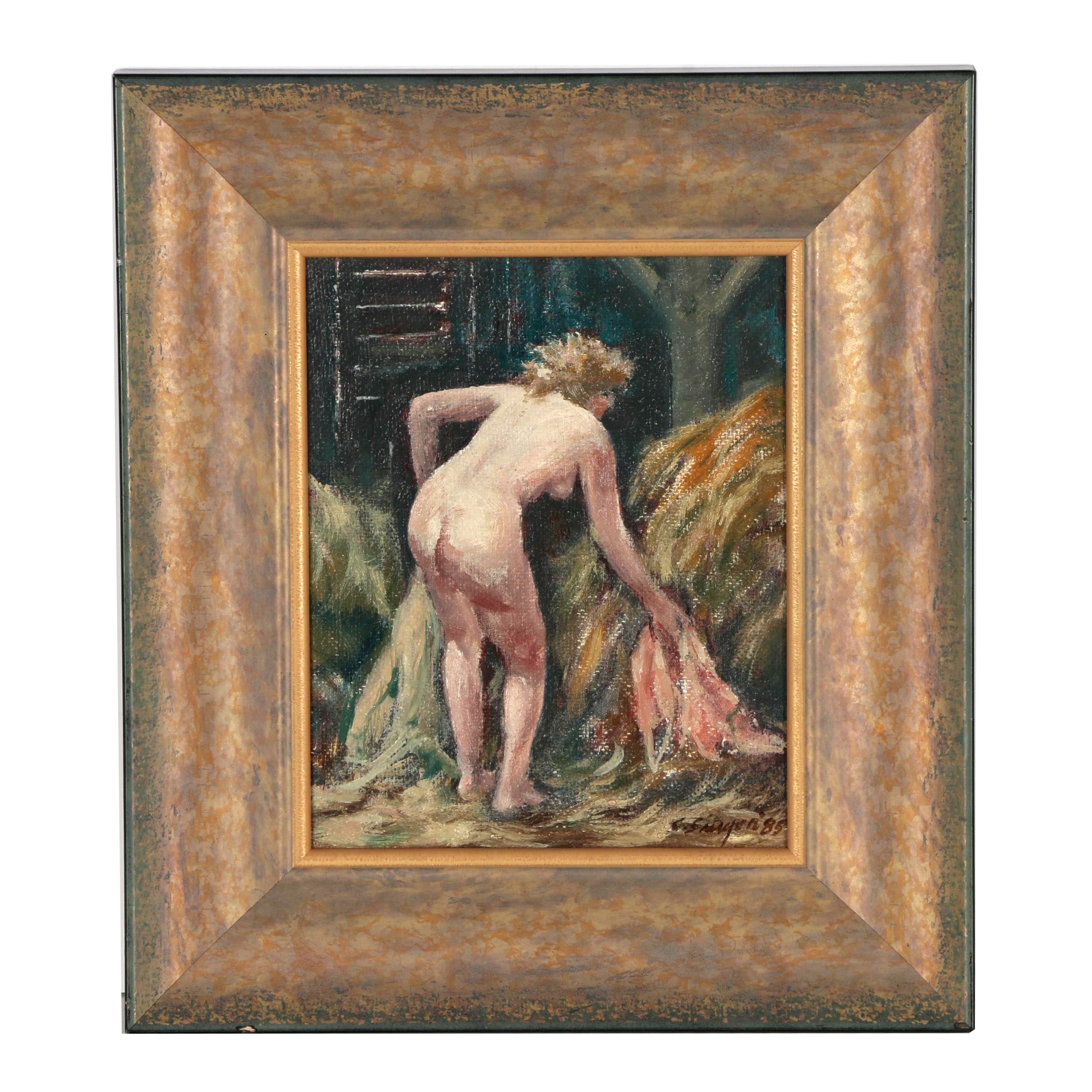 Clyde Singer Oil Painting "Nude in Hayloft", 1985