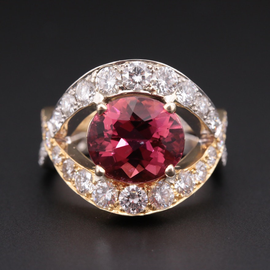 Ben Dannie 18K Yellow Gold 3.71 CT Pink Tourmaline and 2.97 CTW Diamond Ring