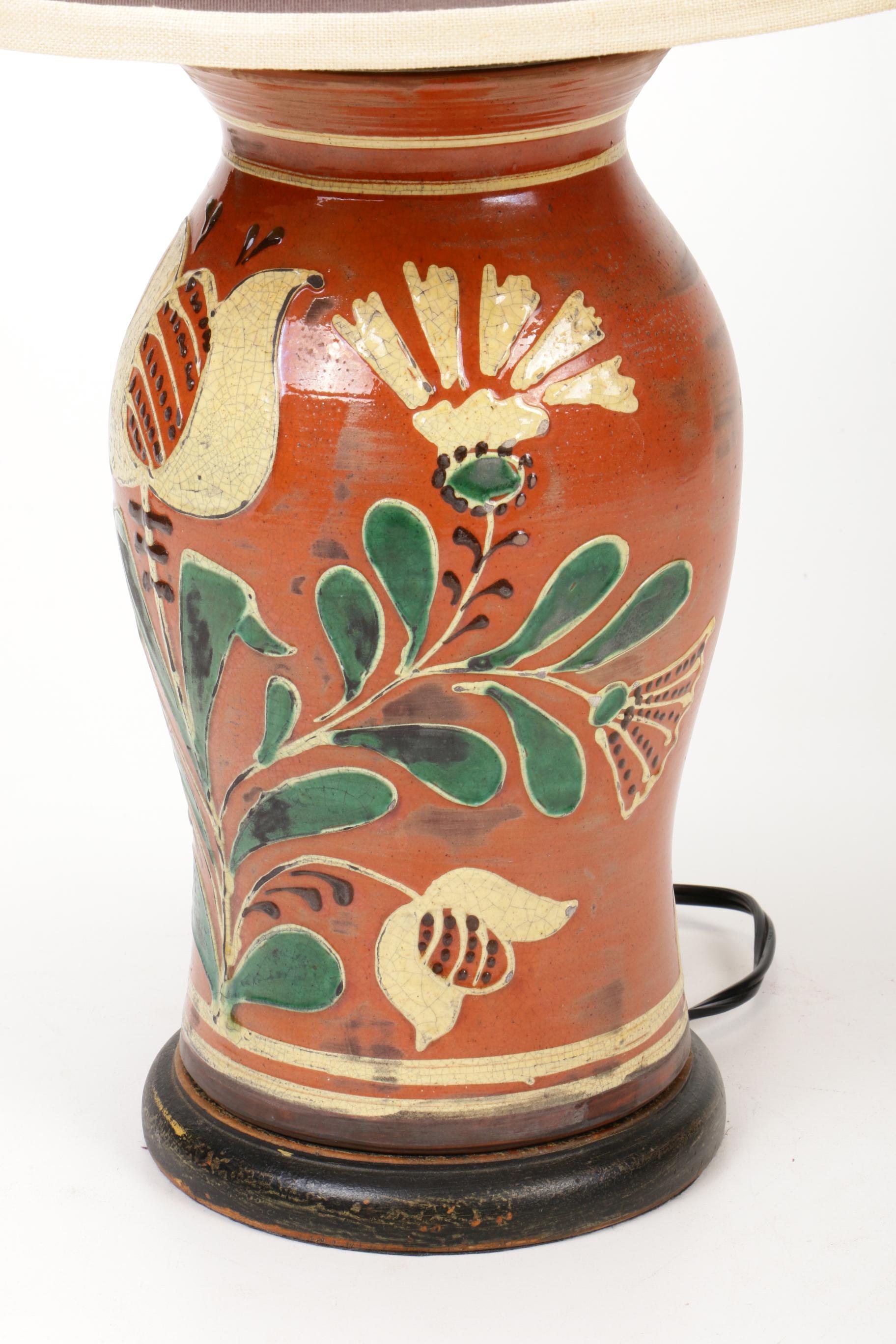 Turtle Creek Pottery Floral Redware Table Lamp