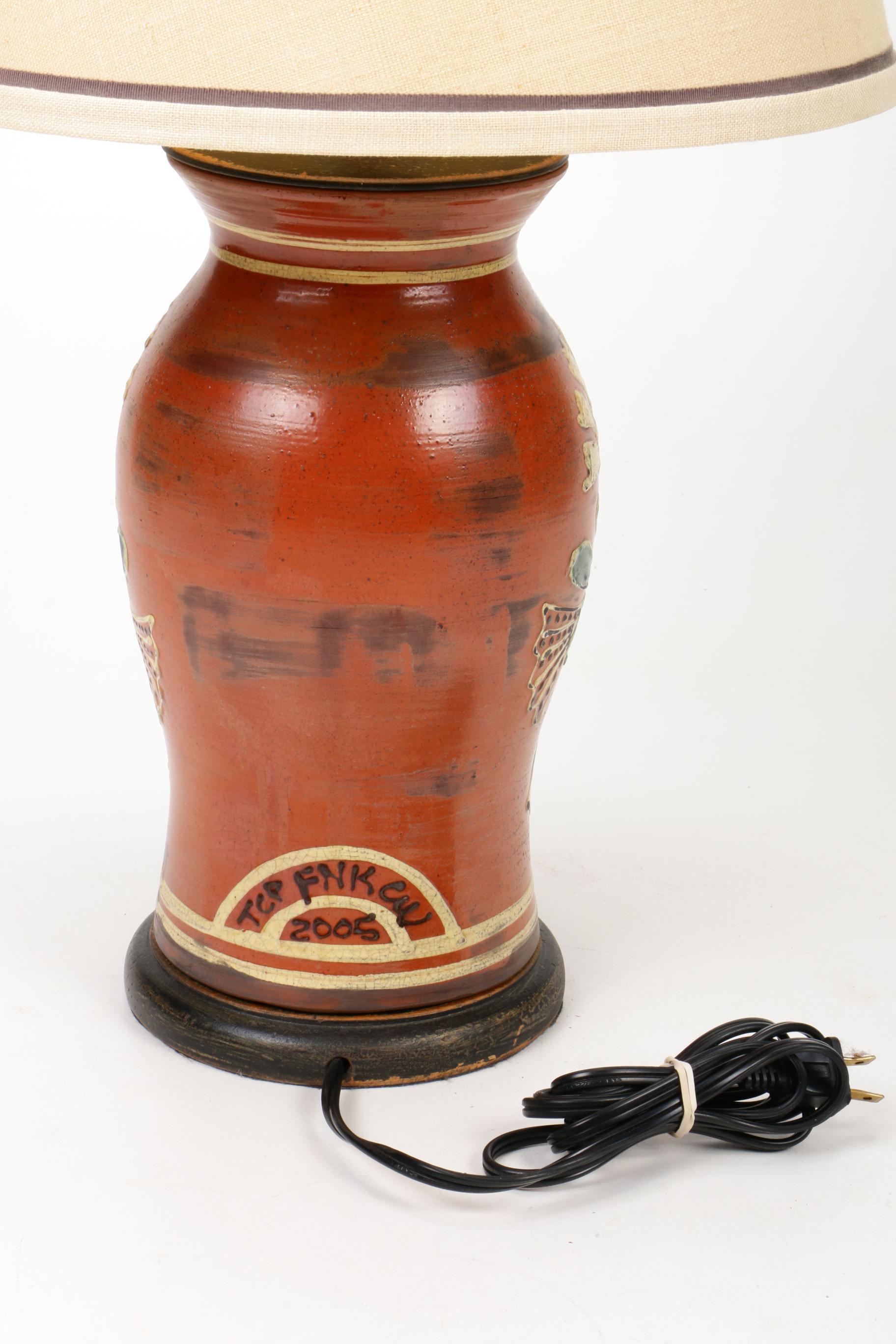Turtle Creek Pottery Floral Redware Table Lamp