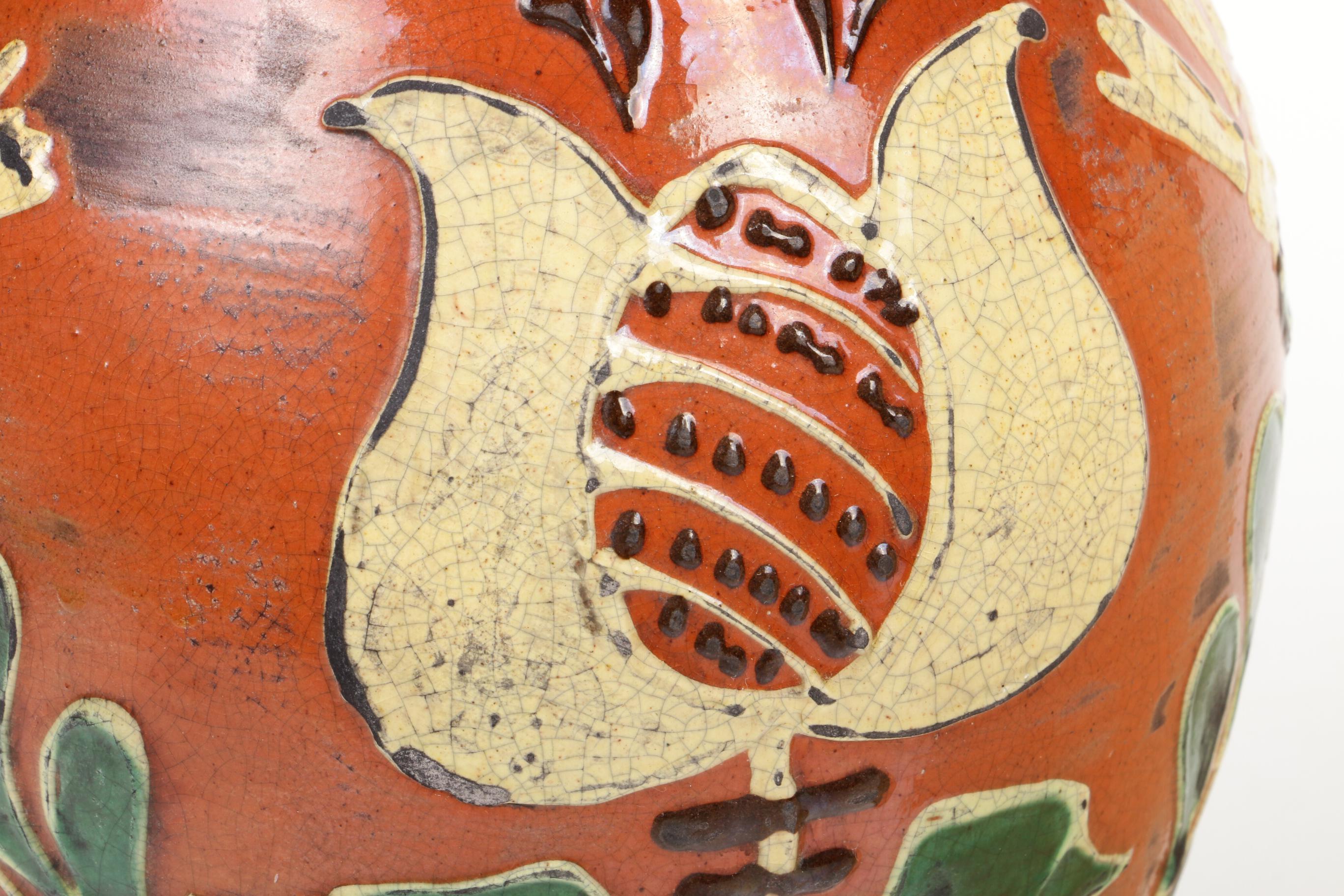 Turtle Creek Pottery Floral Redware Table Lamp
