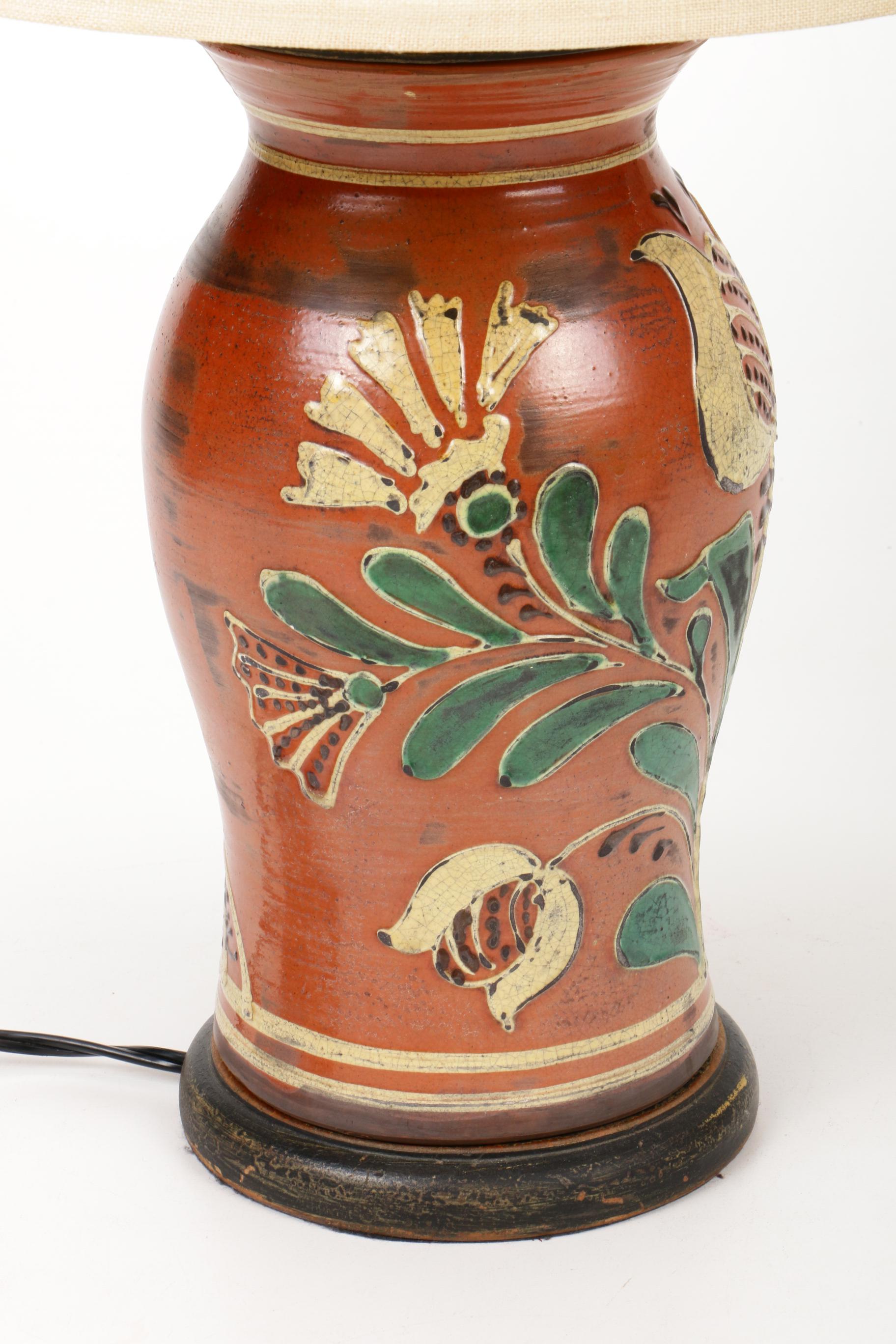 Turtle Creek Pottery Floral Redware Table Lamp